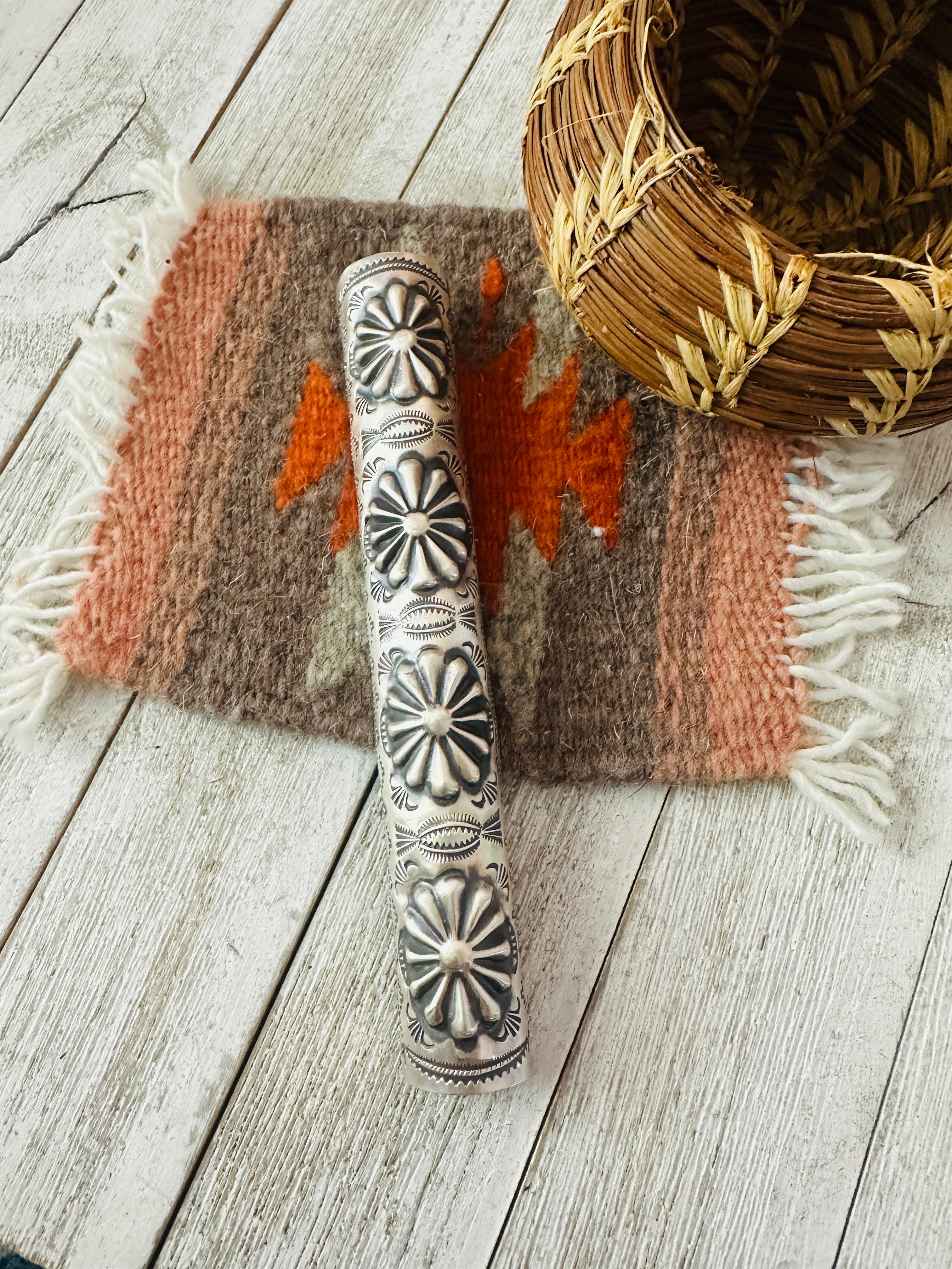 Handcrafted Turquoise & Sterling Silver Hand Stamped Ponytail Accessory