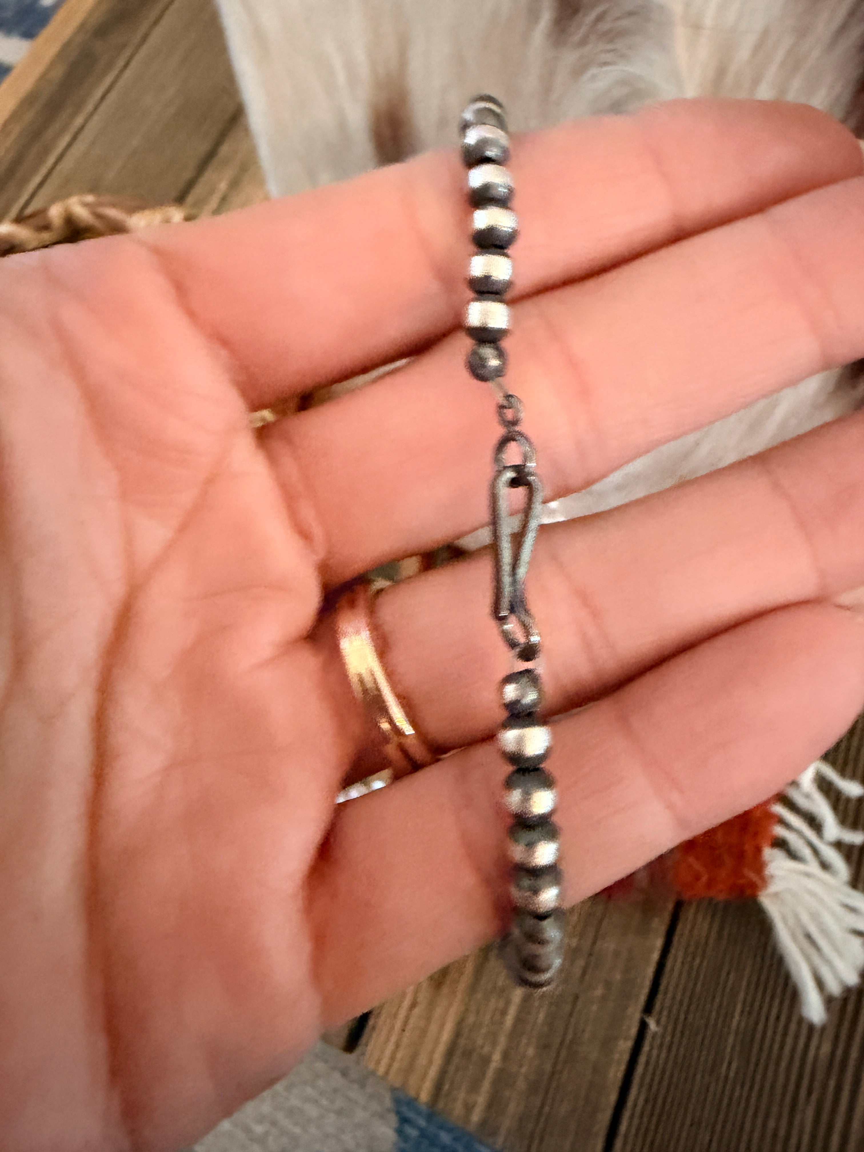 Handcrafted Turquoise, Mother of Pearl and Sterling Silver Pearl Beaded Necklace