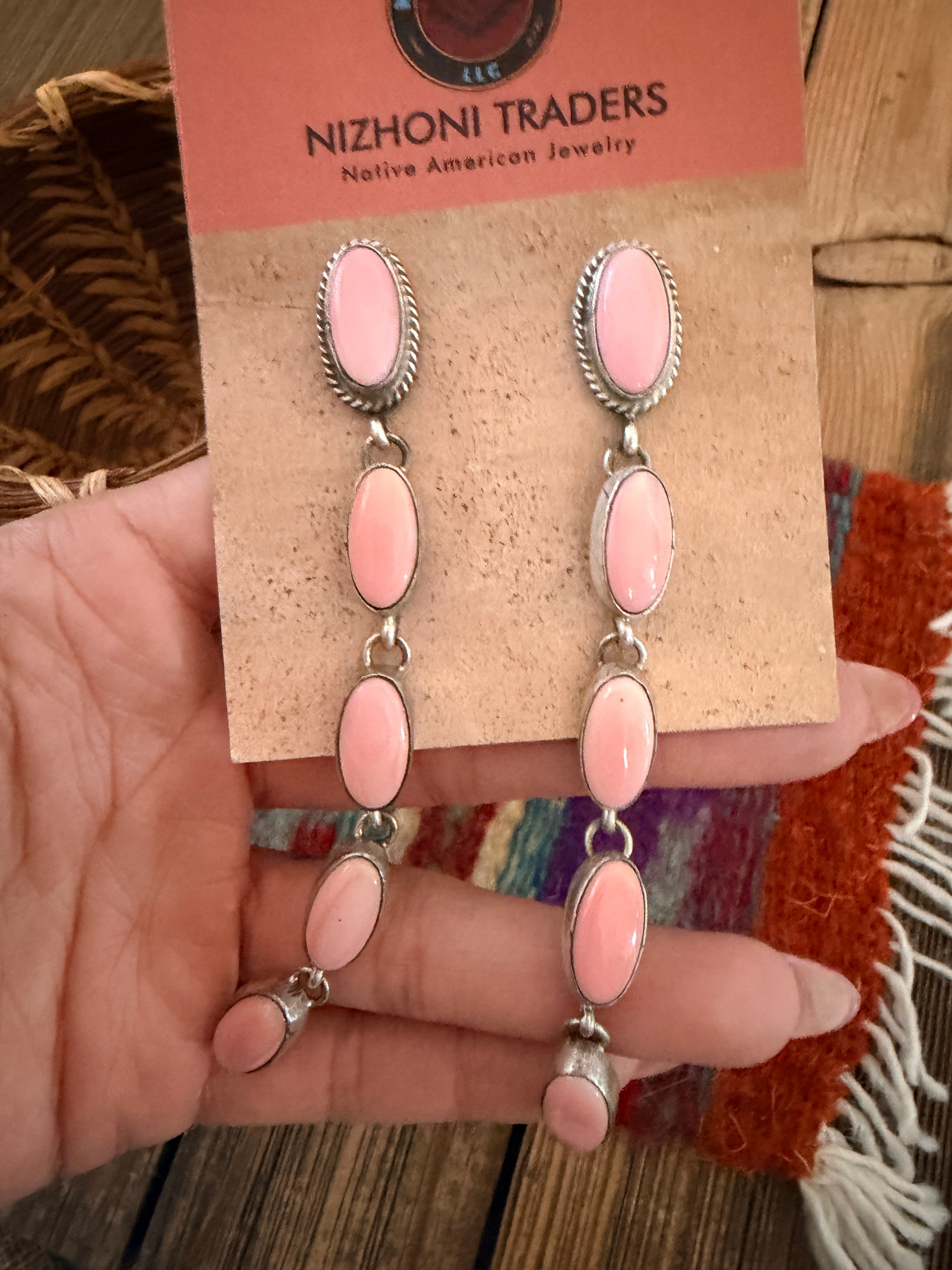 Handcrafted Queen Pink Conch & Sterling Silver Dangle Earrings by Marcella James