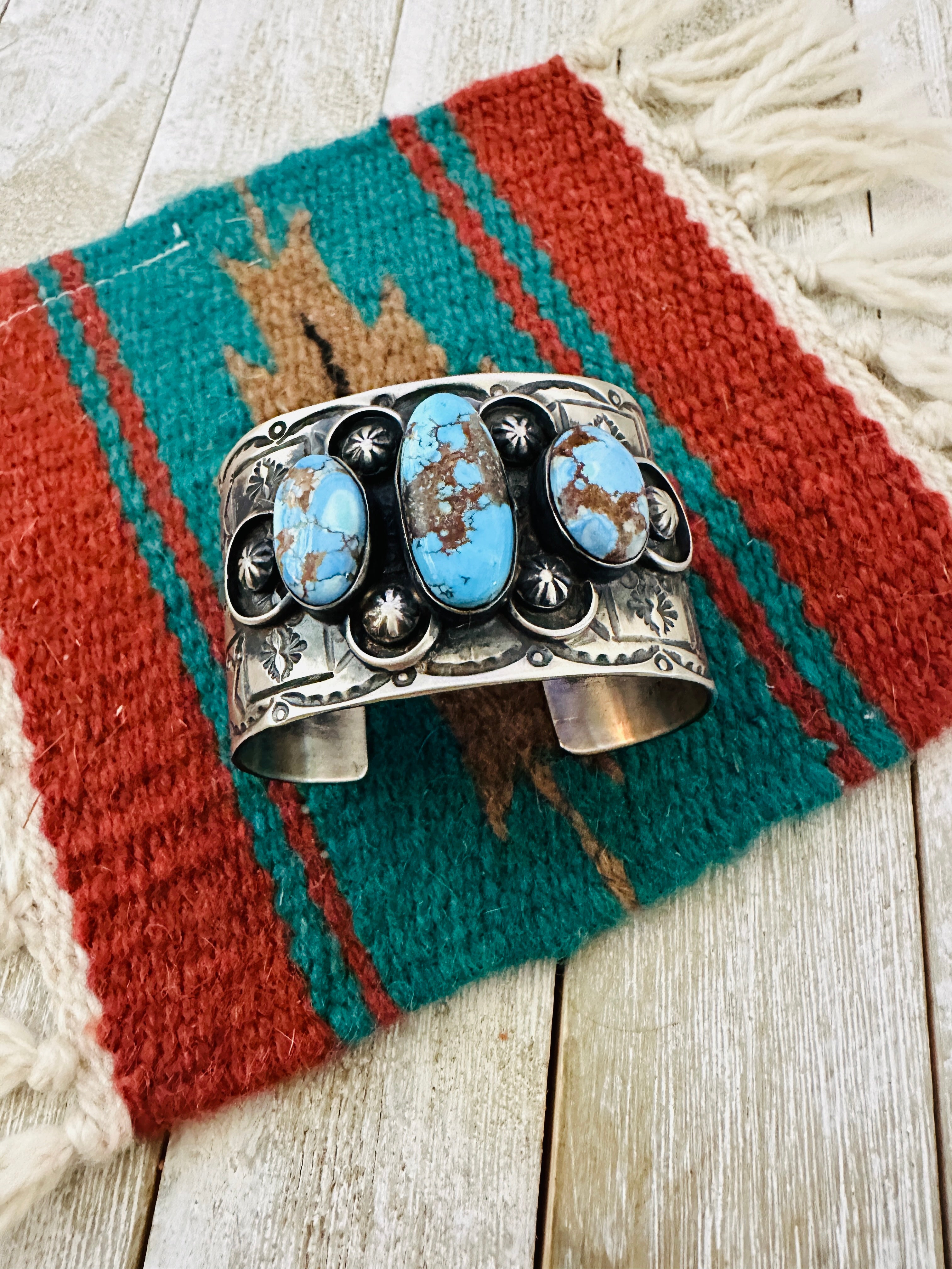 Handcrafted Sterling Silver & Golden Hills Turquoise Cuff Bracelet by Chimney Butte /