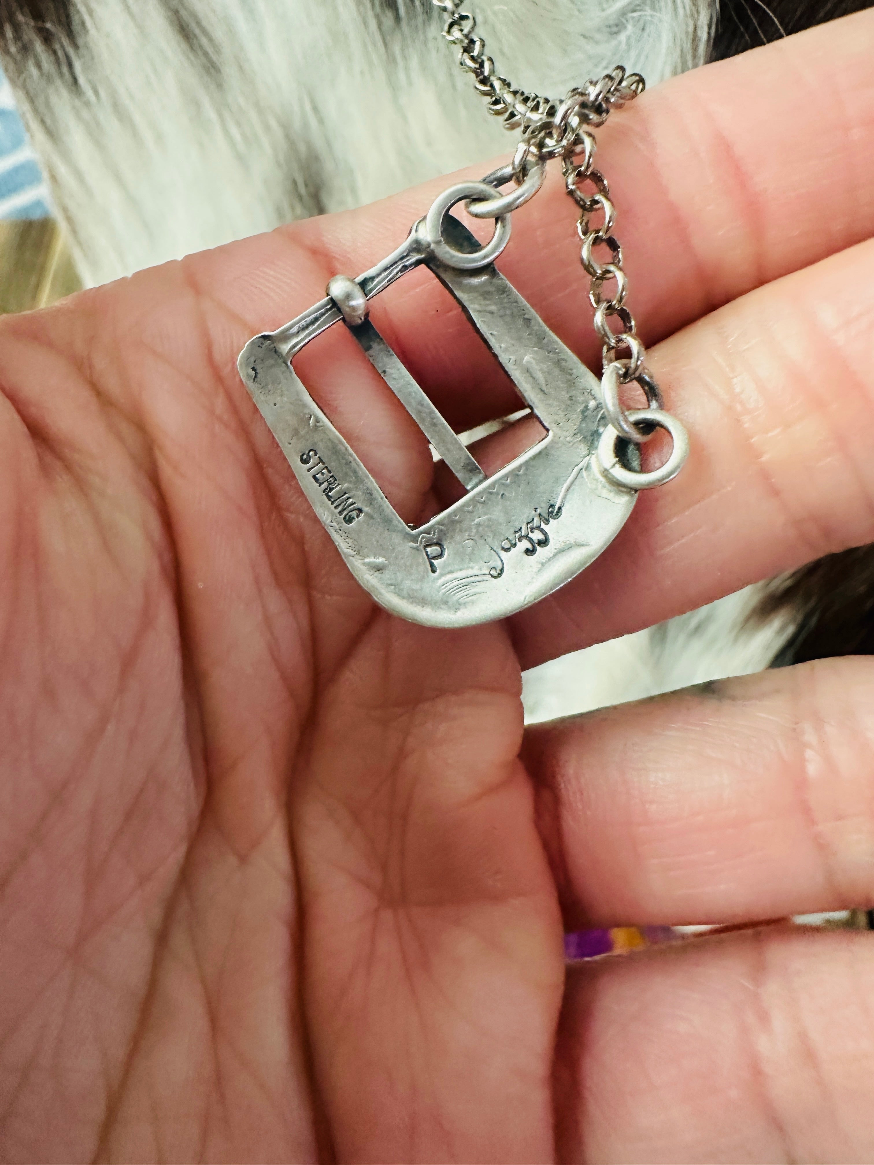 Handcrafted Turquoise & Sterling Silver Belt Buckle Necklace by Patrick Yazzie