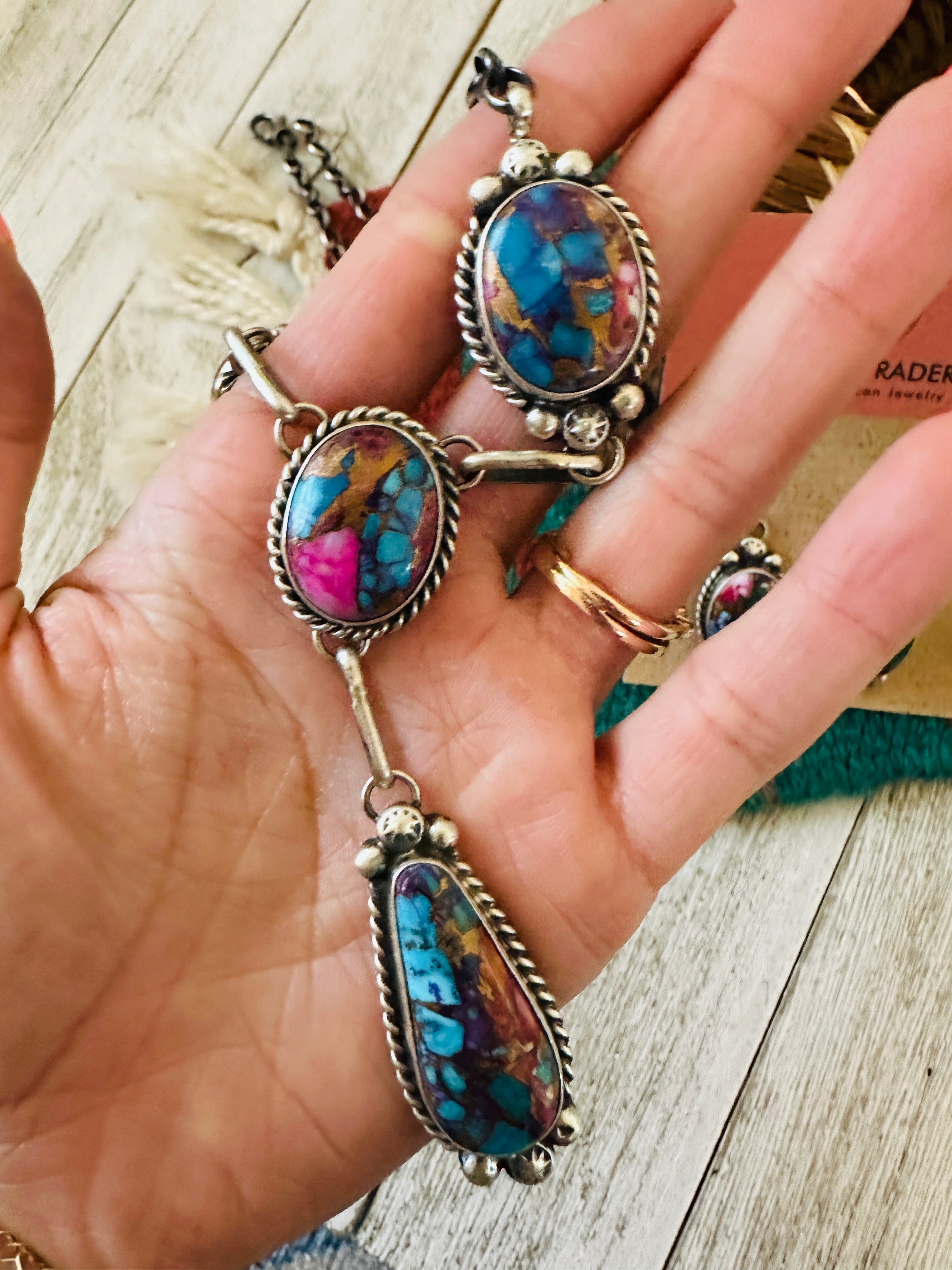 Handcrafted Sterling Silver & Pink Dream Mojave Lariat Necklace Set by Augustine Largo