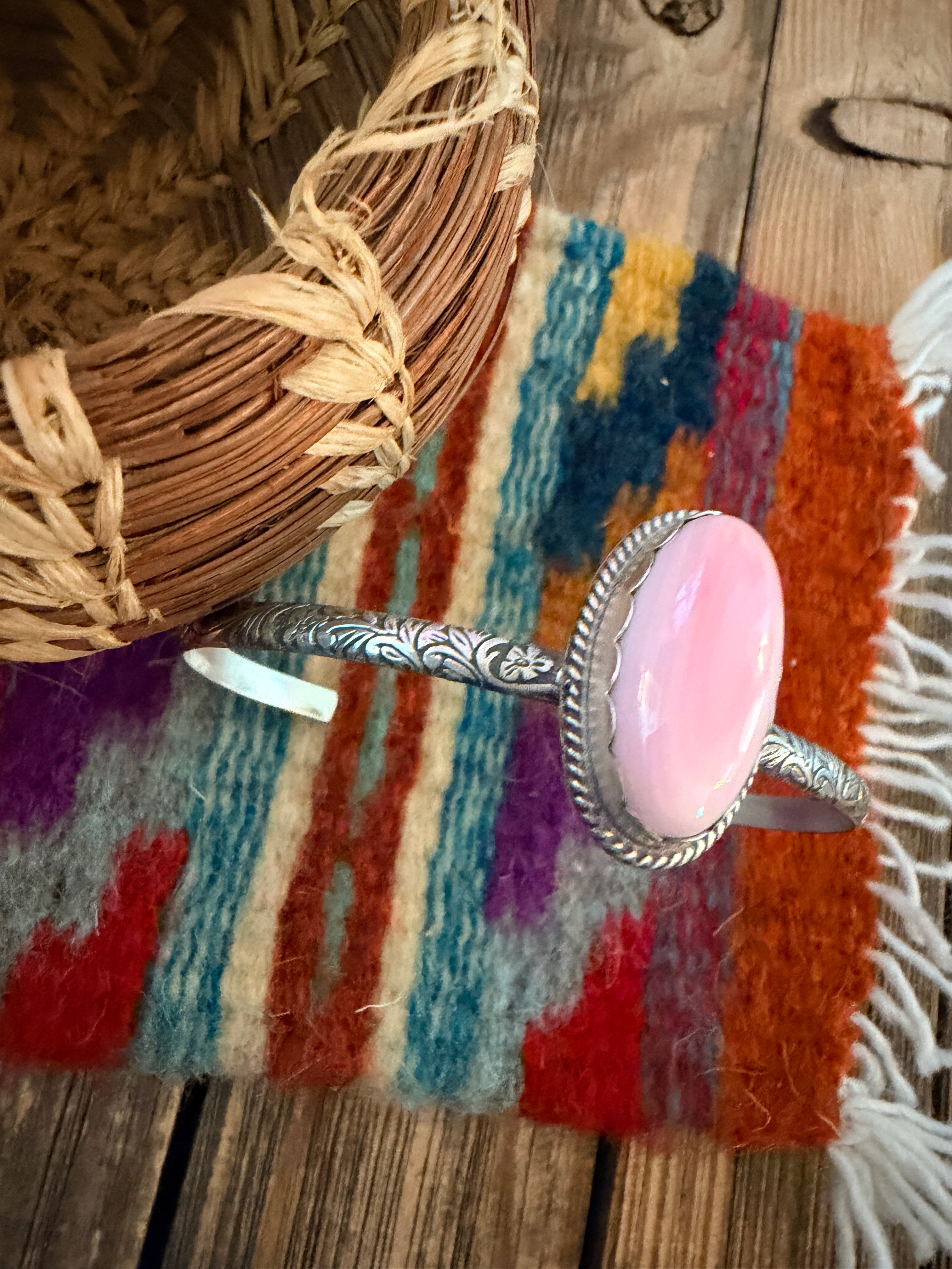 Handmade Queen Pink Conch & Sterling Silver Cuff Bracelet