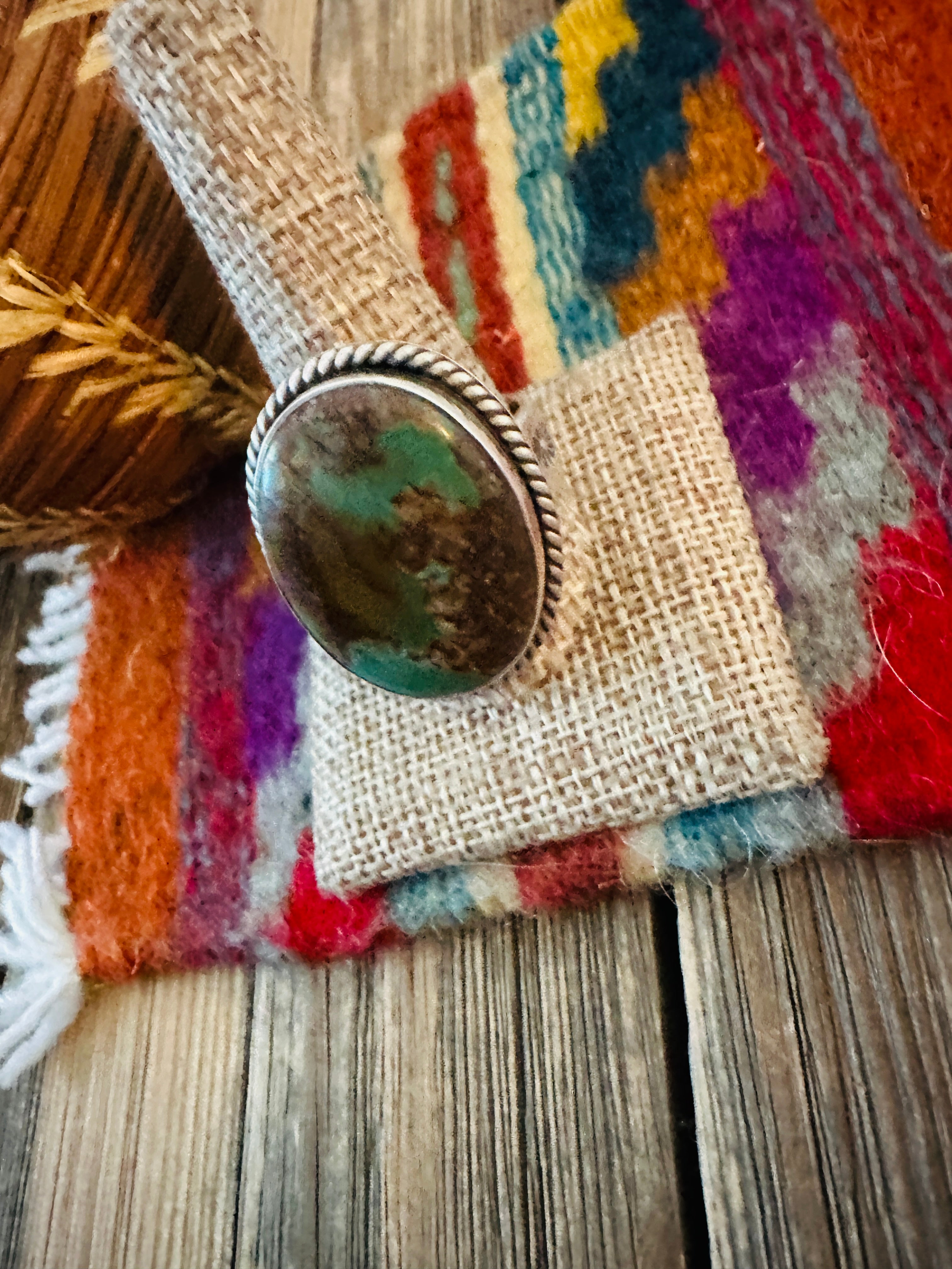 Handcrafted Turquoise & Sterling Silver Ring by Patrick Yazzie Size 11.5