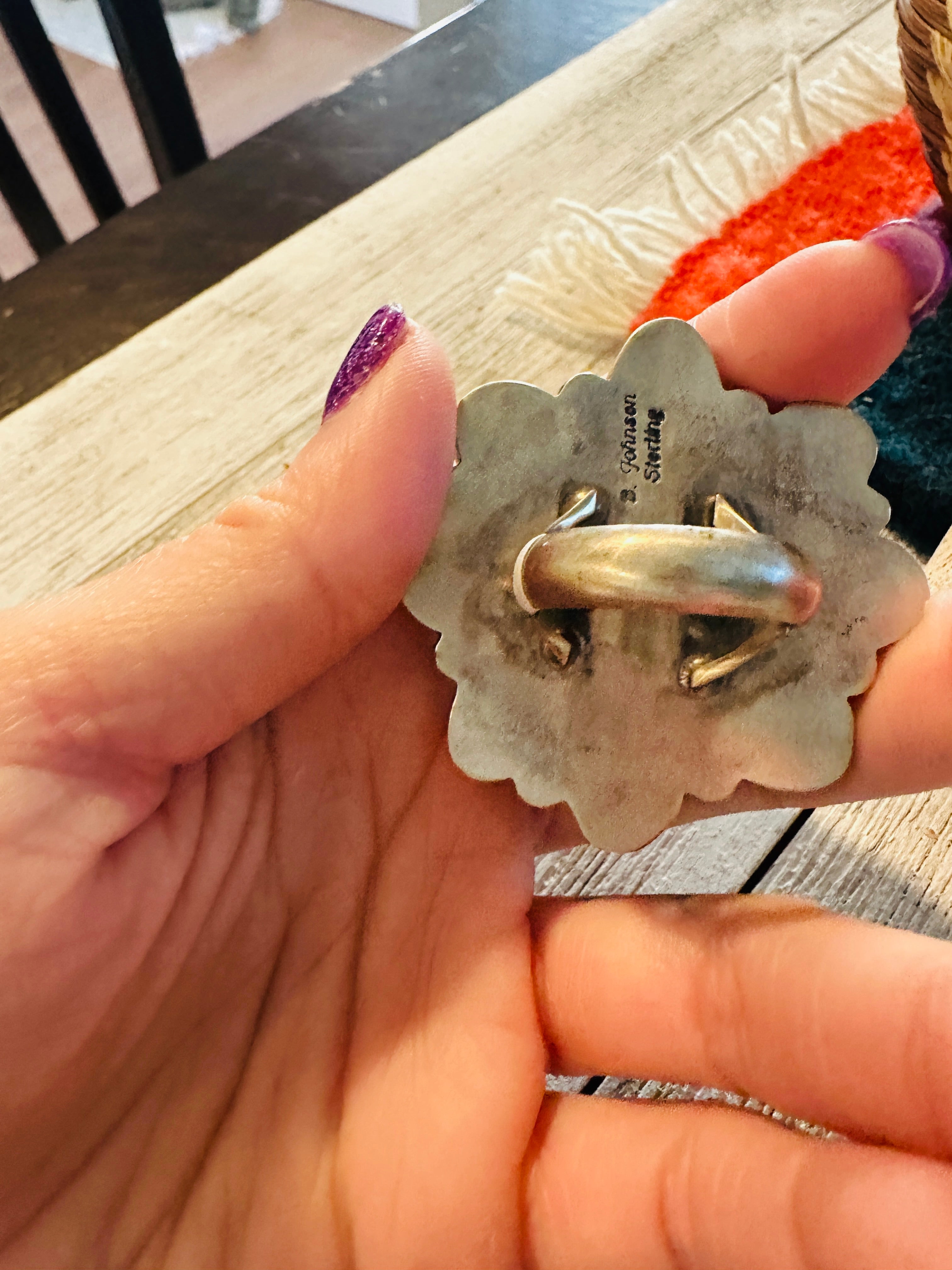 Navajo Golden Hills Turquoise & Sterling Silver Cluster Ring by Bobby Johnson, Size 8.75