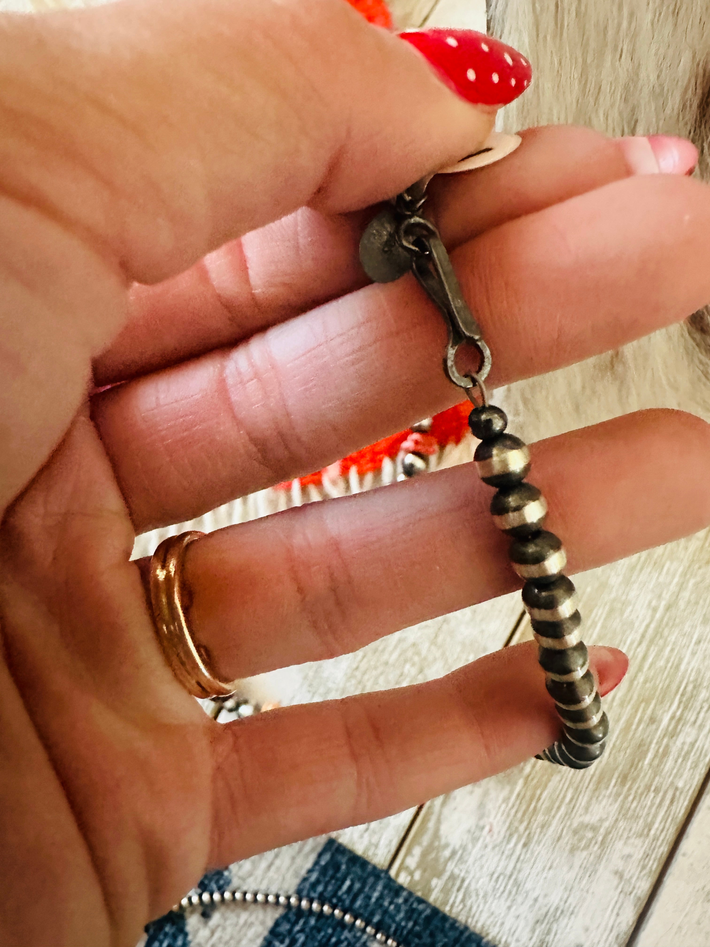 Handcrafted Sterling Silver & Spiny Oyster Beaded 18” Necklace