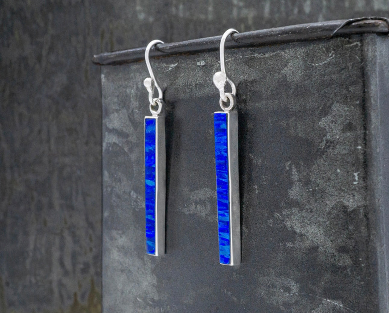 Dark Blue Opal Column Earrings