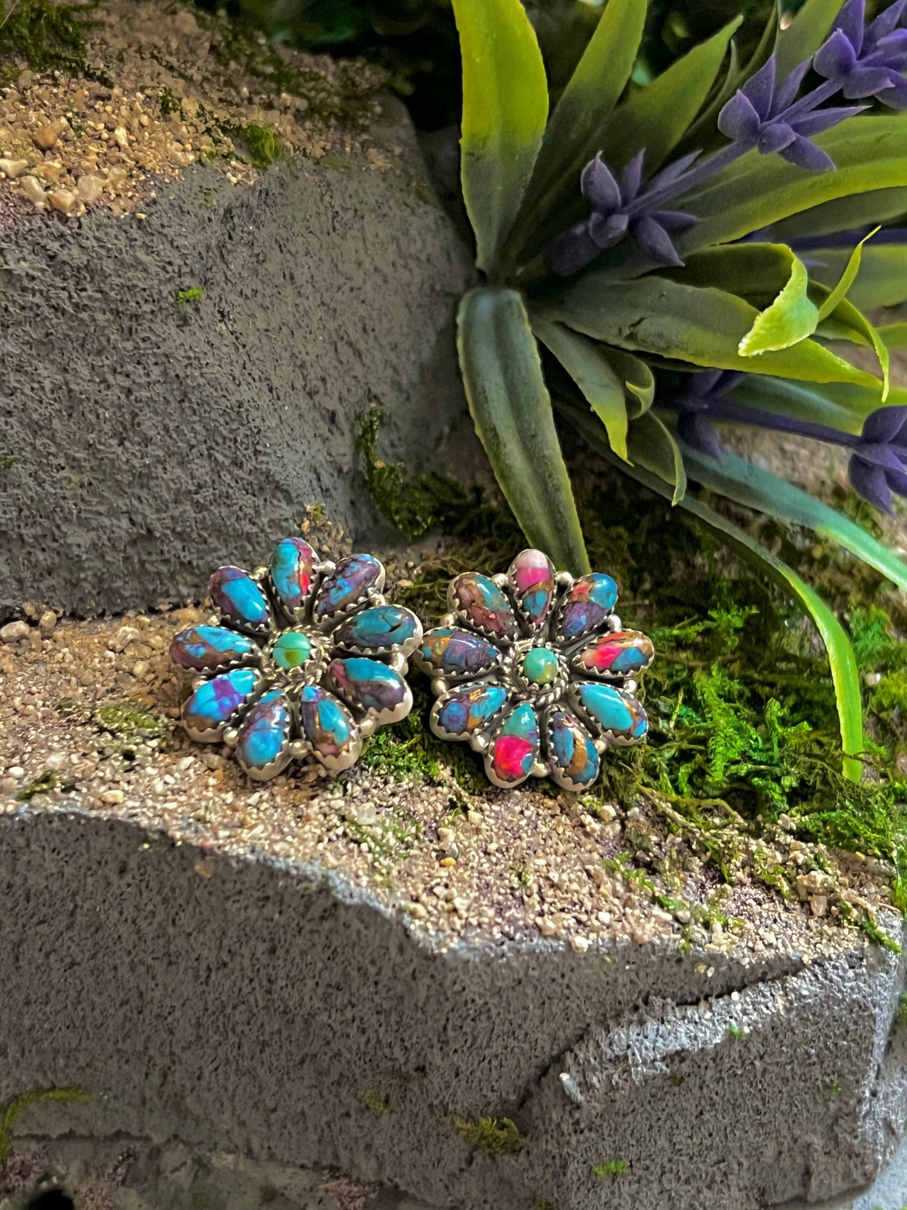 Handmade Sterling Silver Purple Dream Cluster Necklace & Earring Set