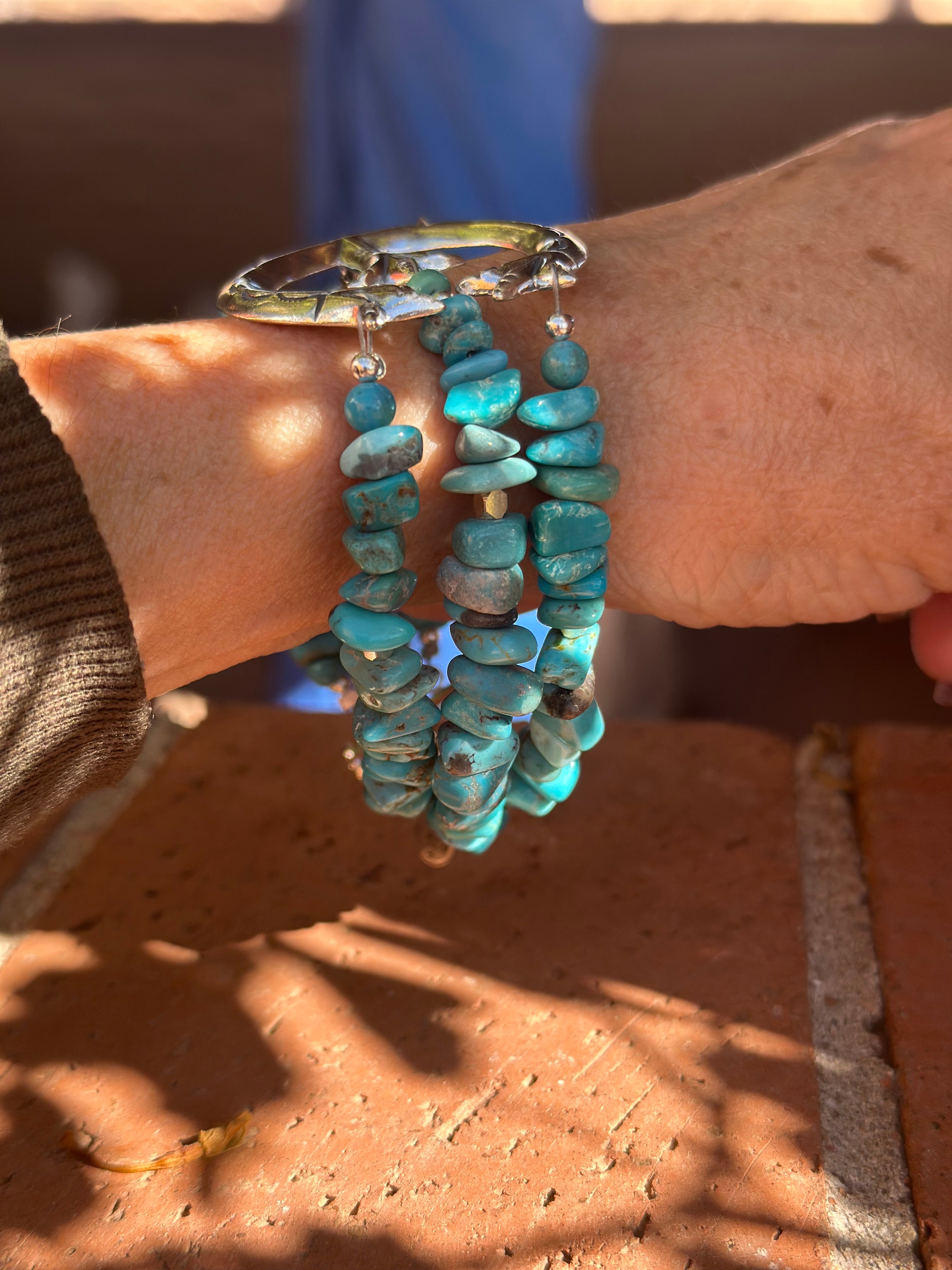 Paige Wallace Chunky Sterling Silver and Turquoise Naja Bracelet