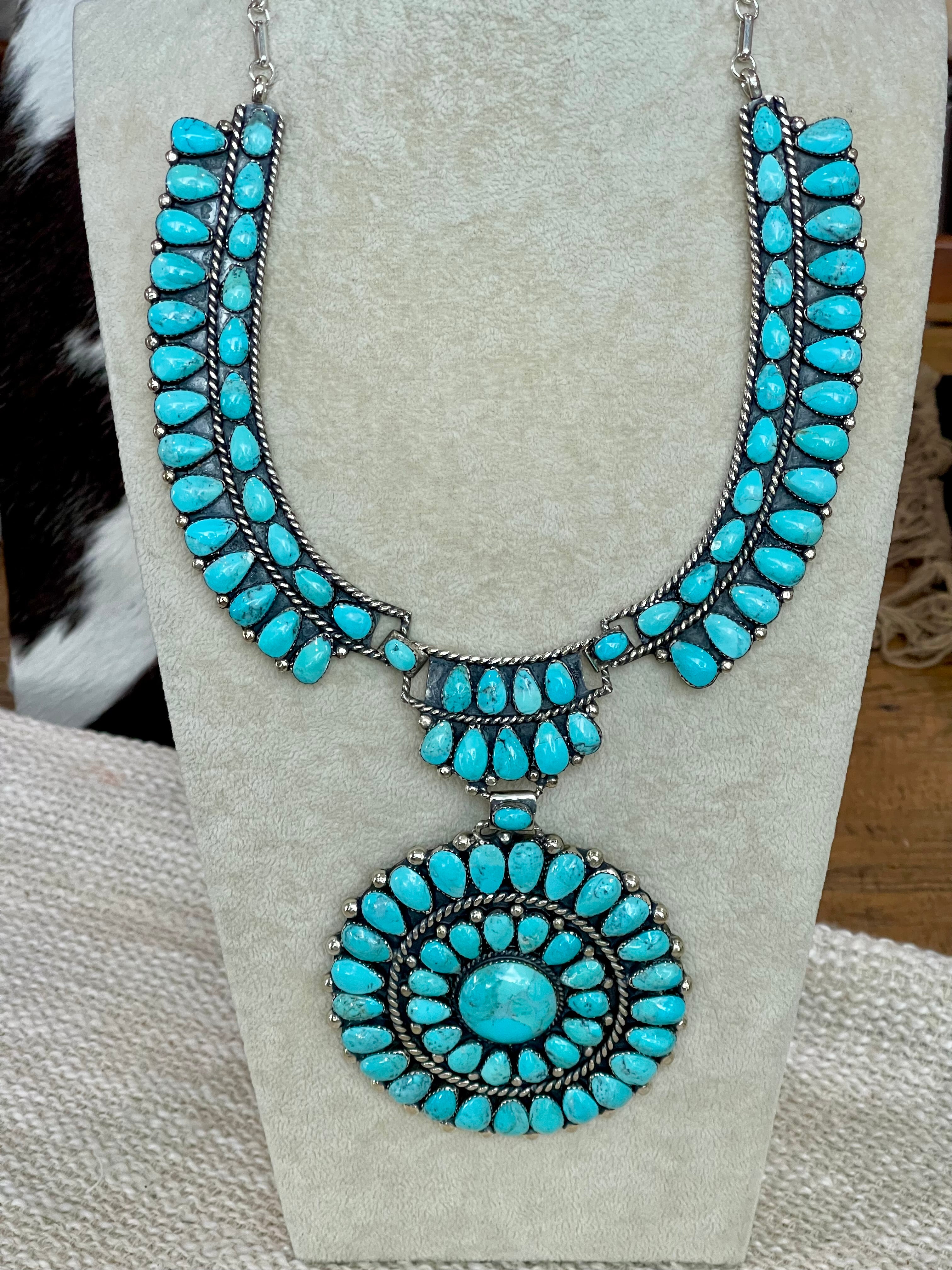 Handmade Sterling Silver & Turquoise Cluster Necklace