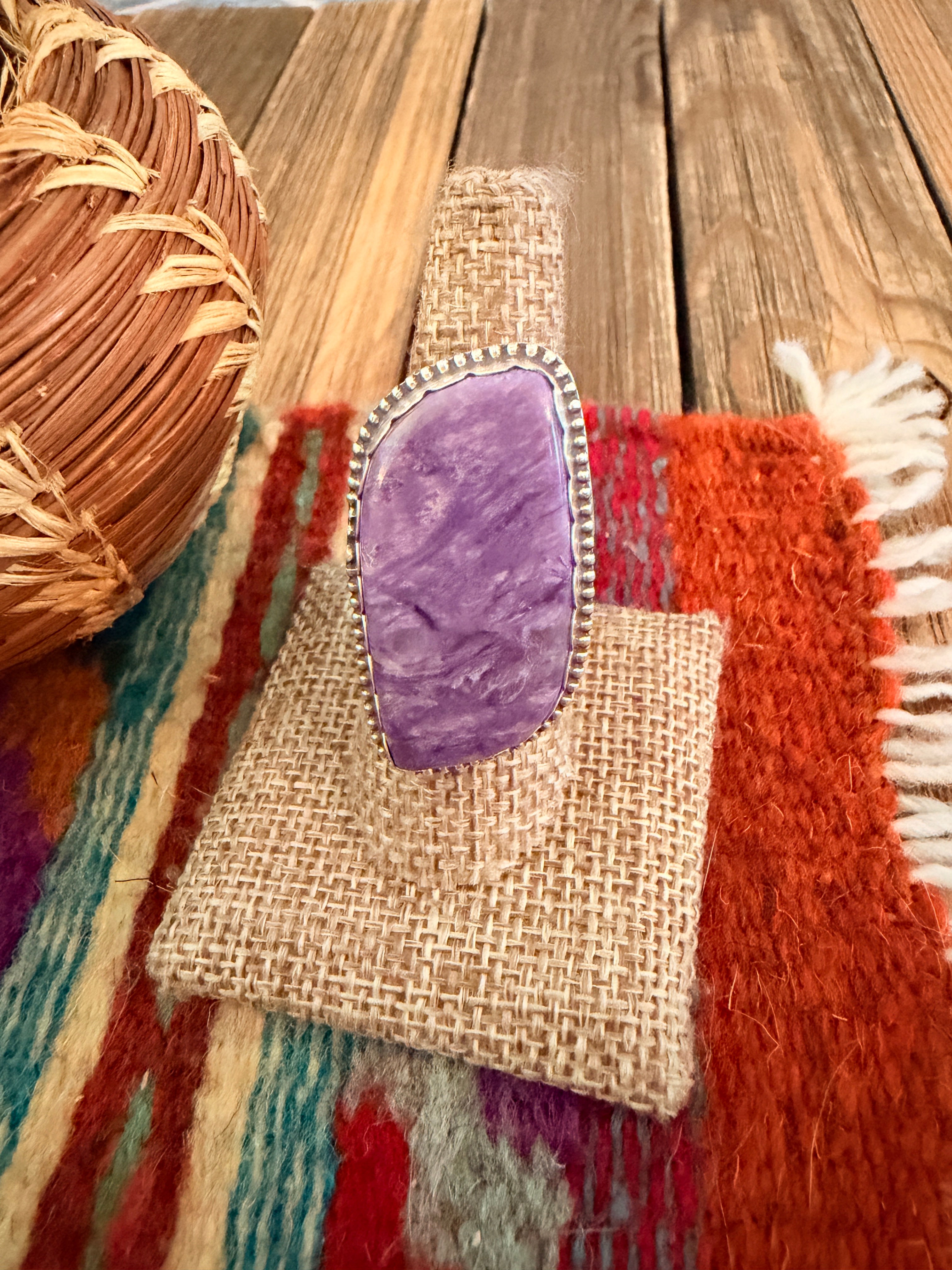 Handmade Sterling Silver and Charoite Adjustable Ring