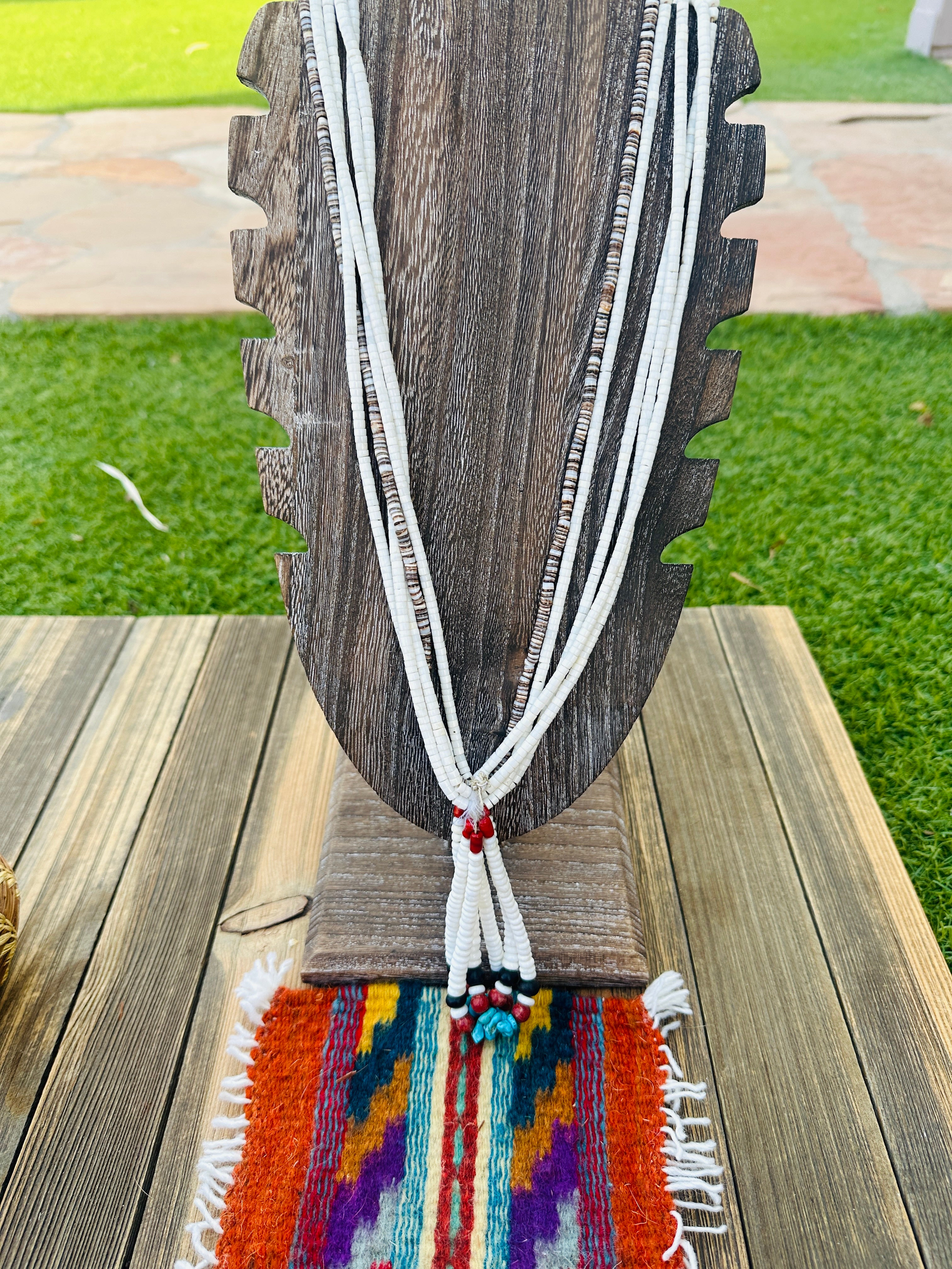 Old Pawn Handcrafted Heishi, Coral, Turquoise & Black Onyx Beaded 28” Jacla Necklace