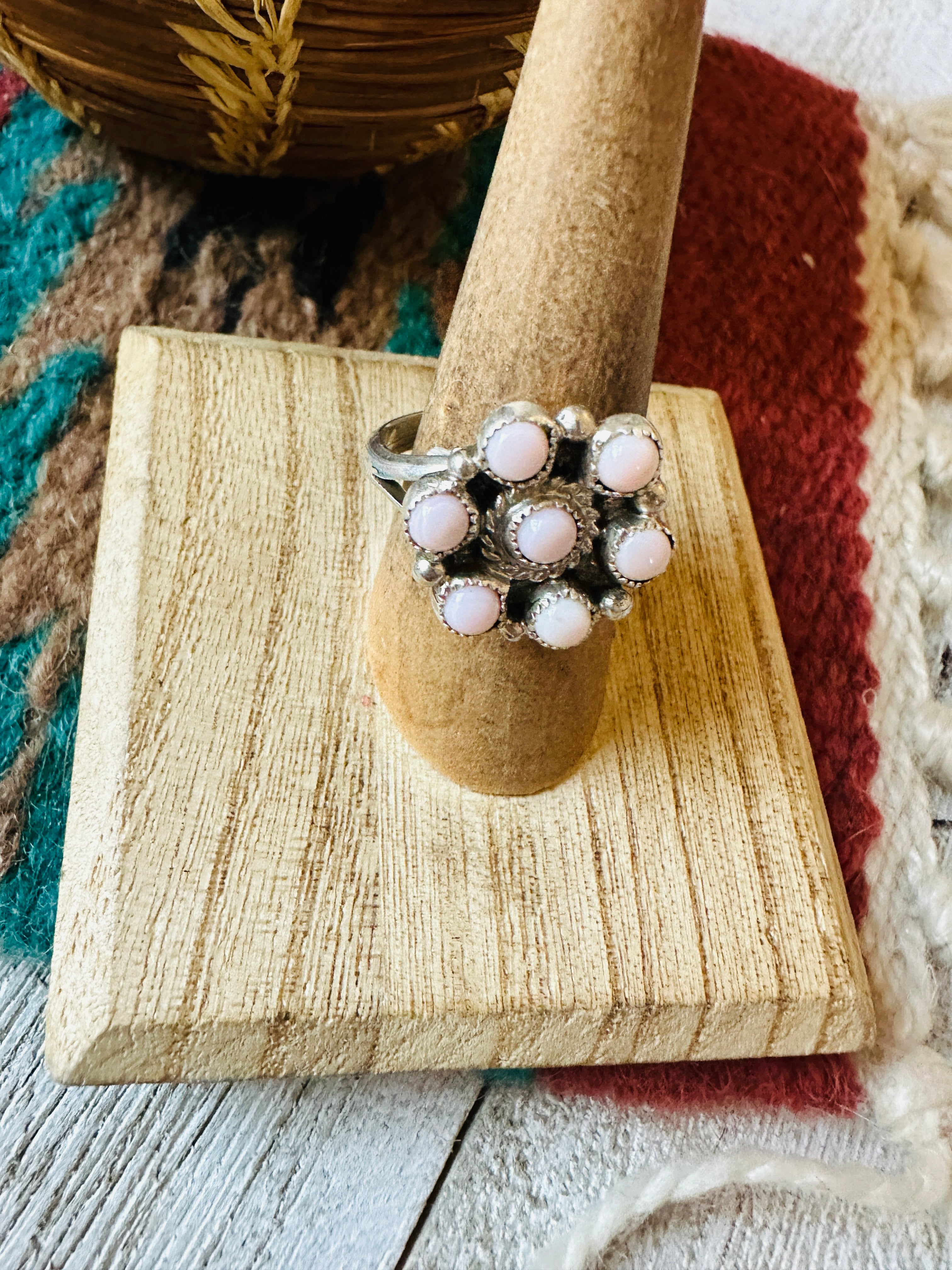 Handcrafted Sterling Silver & Queen Pink Conch Cluster Adjustable Ring