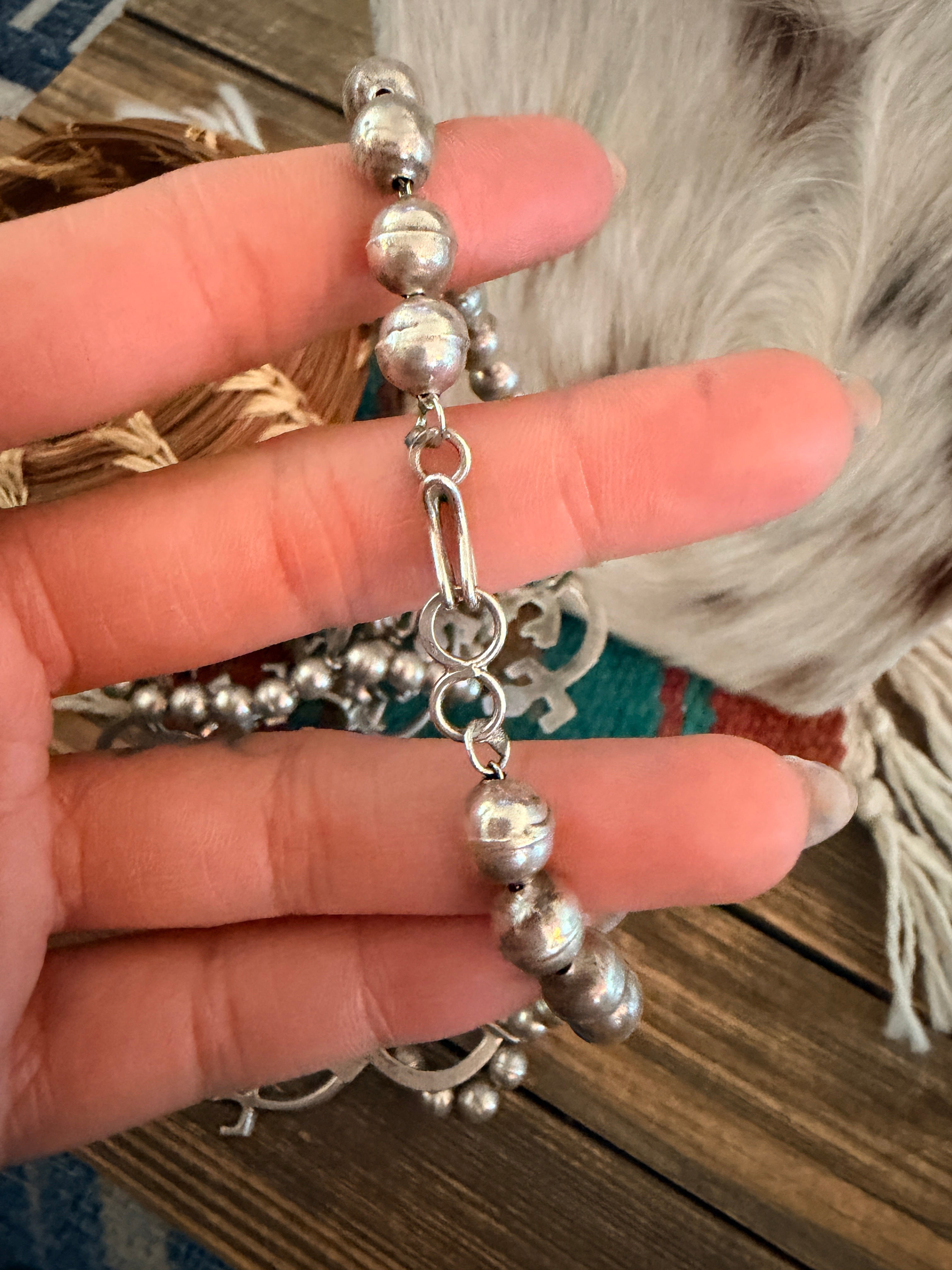 Vintage Old Pawn Sterling Silver Beaded Naja Necklace