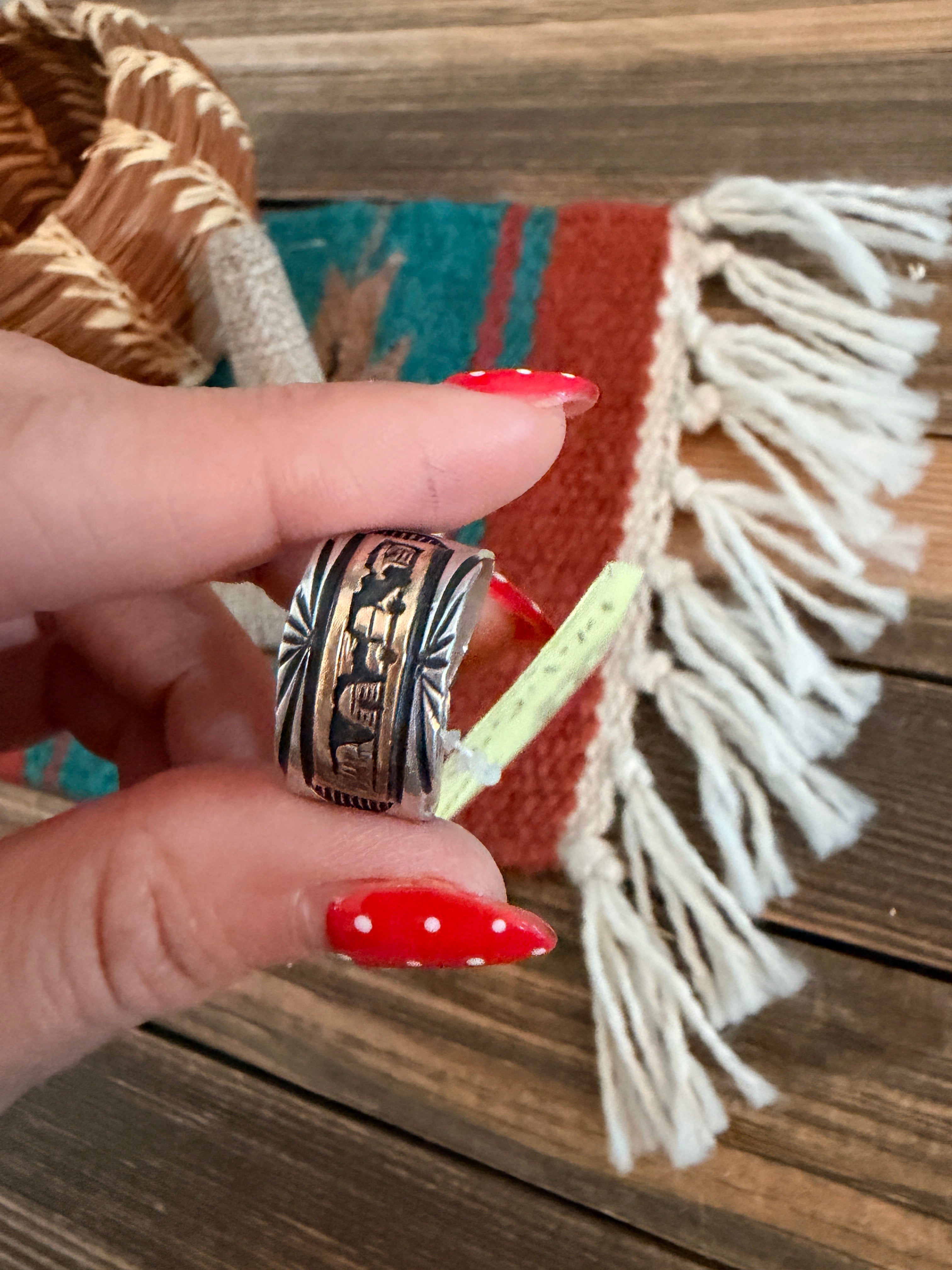 Old Pawn Handcrafted Copper & Sterling Silver Storyteller Band Ring Size 9