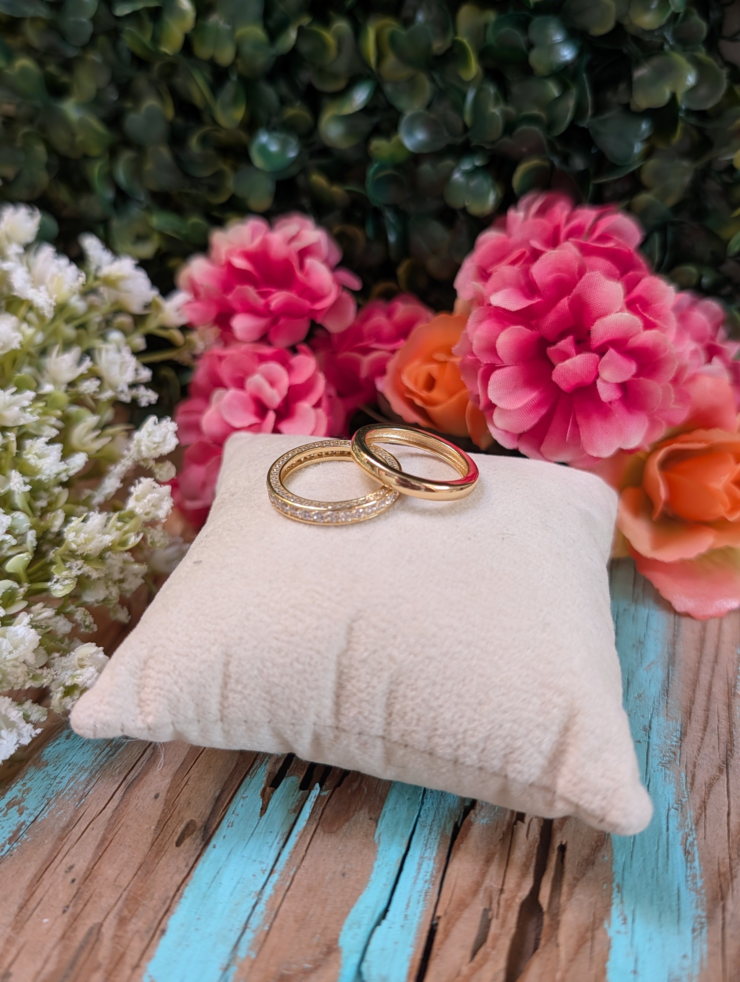 Sterling Silver Gold CZ Stacking 2 Ring Set