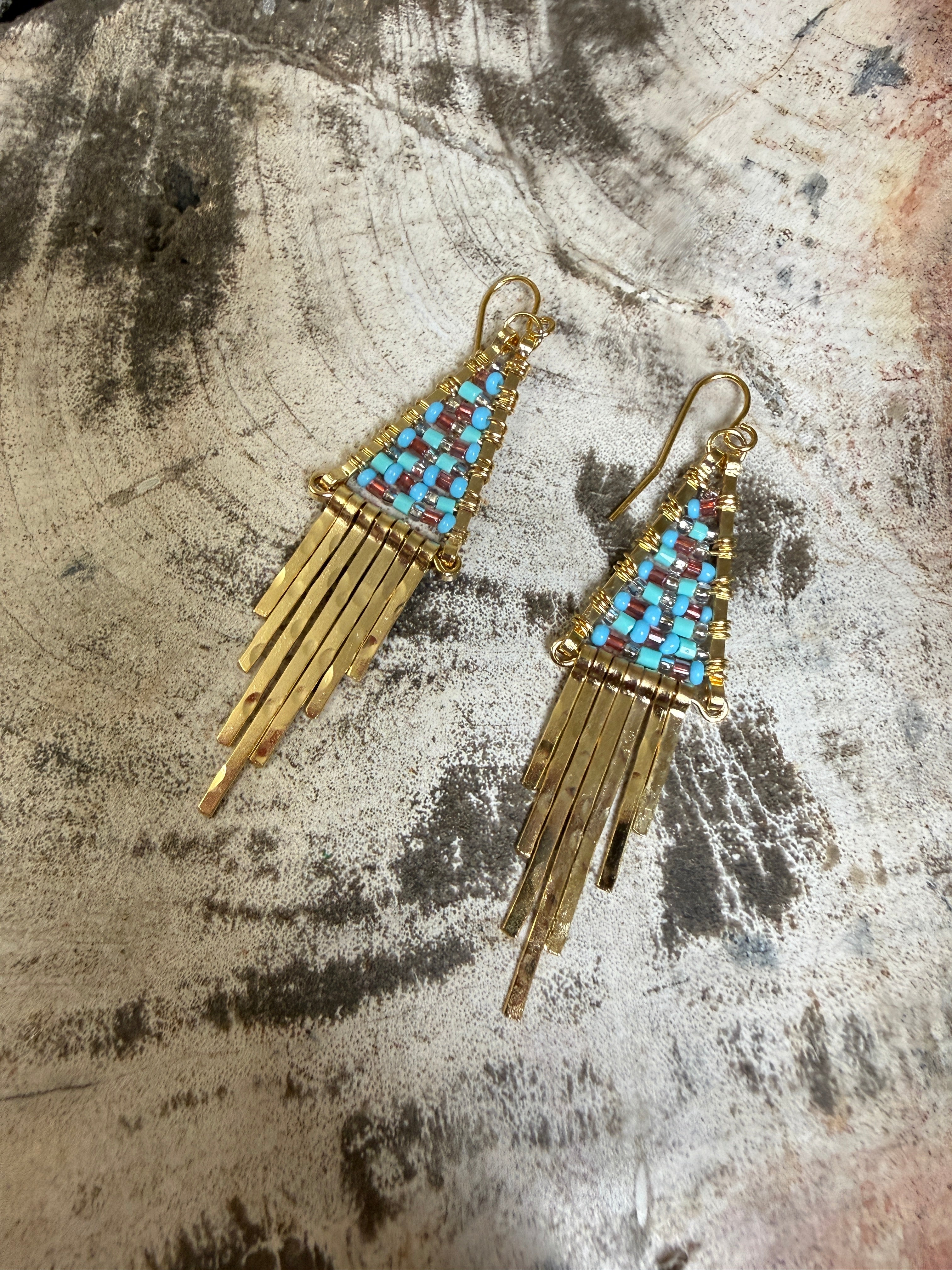 “The Golden Collection” Mixed Fringe Handmade Multi Color Beaded & 14k Gold Plated Earrings