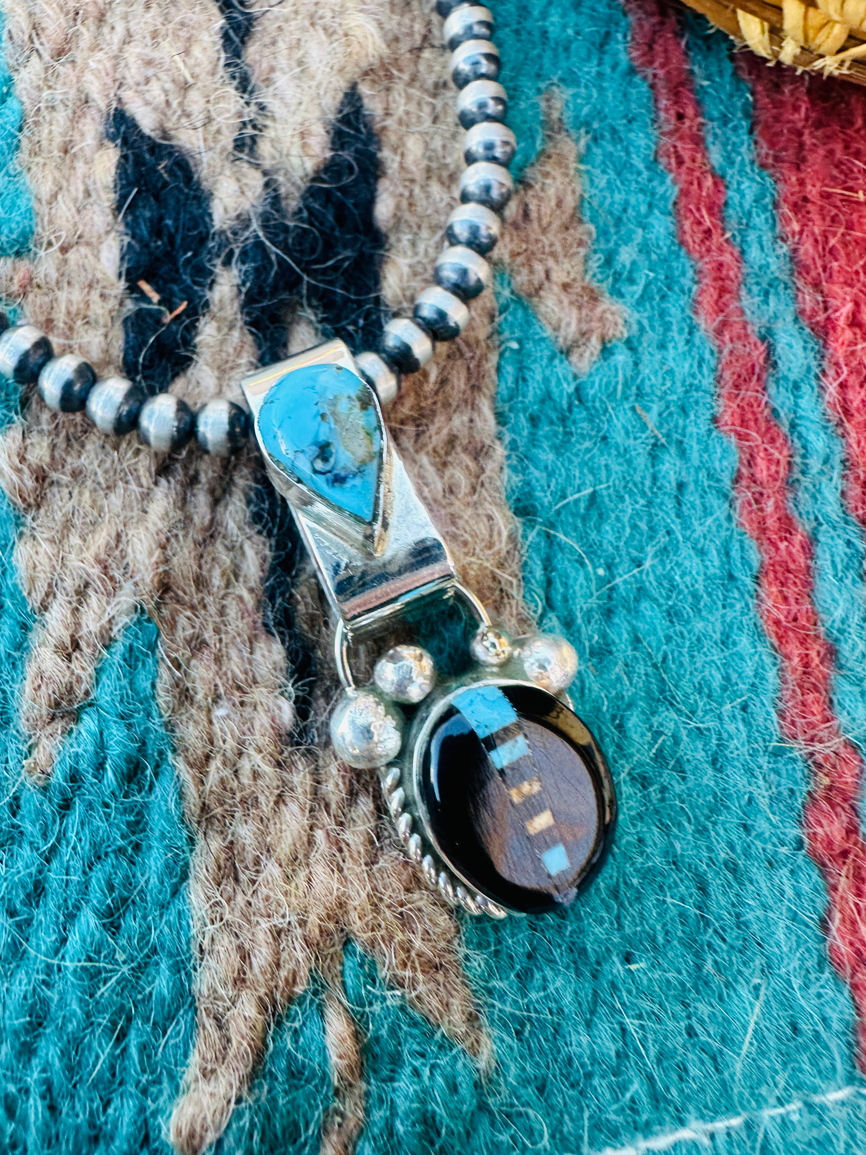 Handcrafted Sterling Silver and Multi Stone Inlay Pendant by Ray Jack