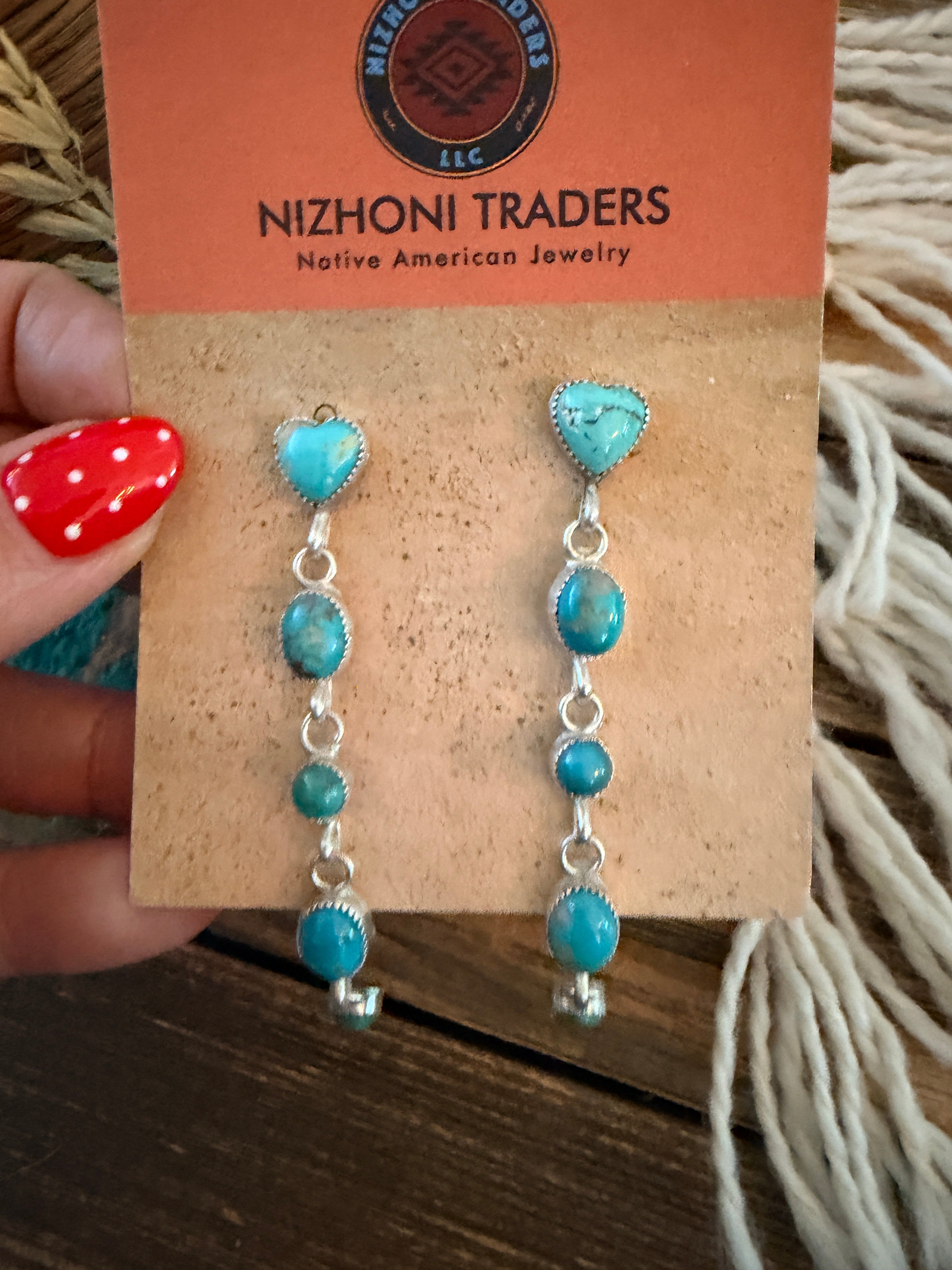 Handcrafted Turquoise & Sterling Silver Heart Dangle Earrings