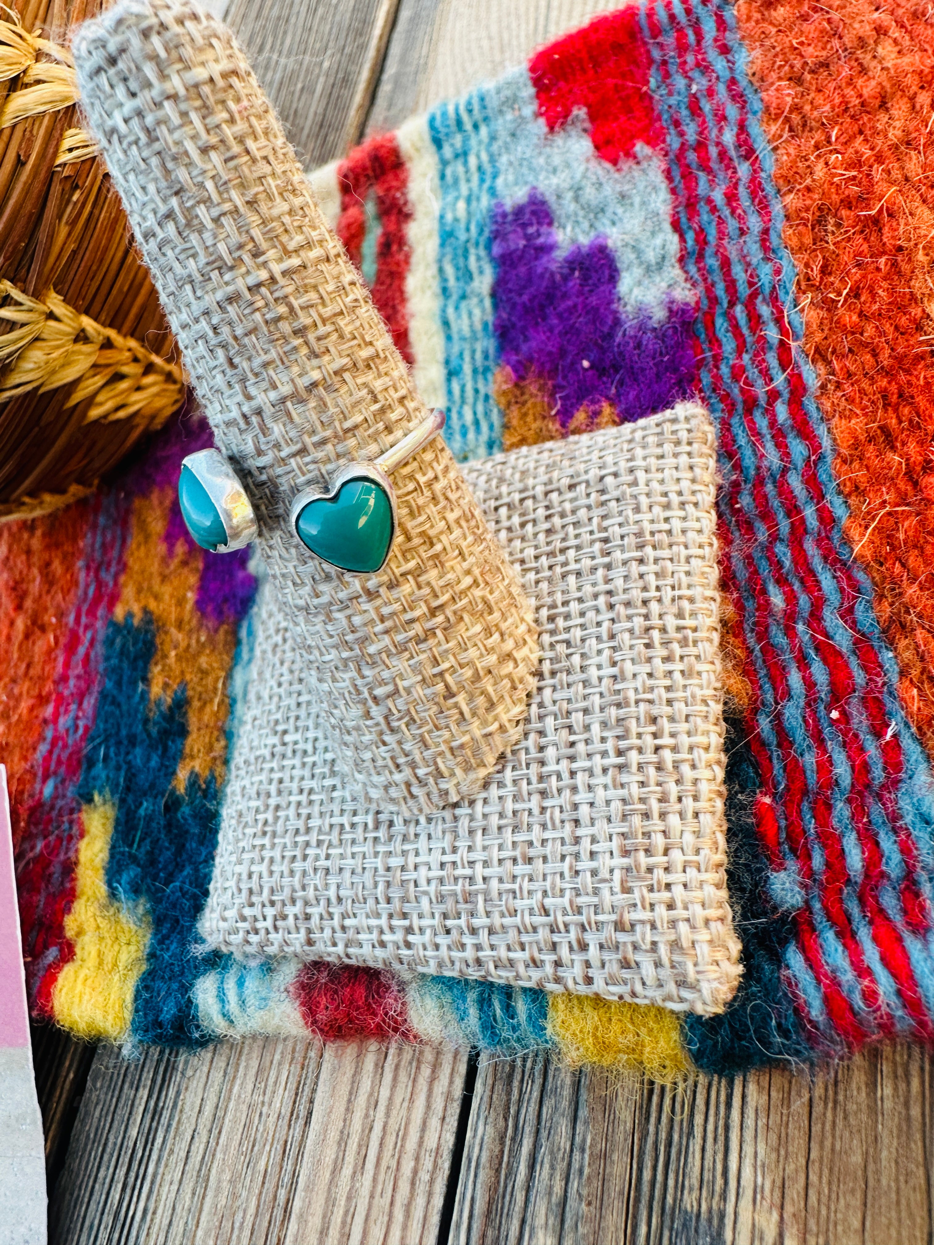 Handcrafted Turquoise & Sterling Silver Heart Adjustable Ring