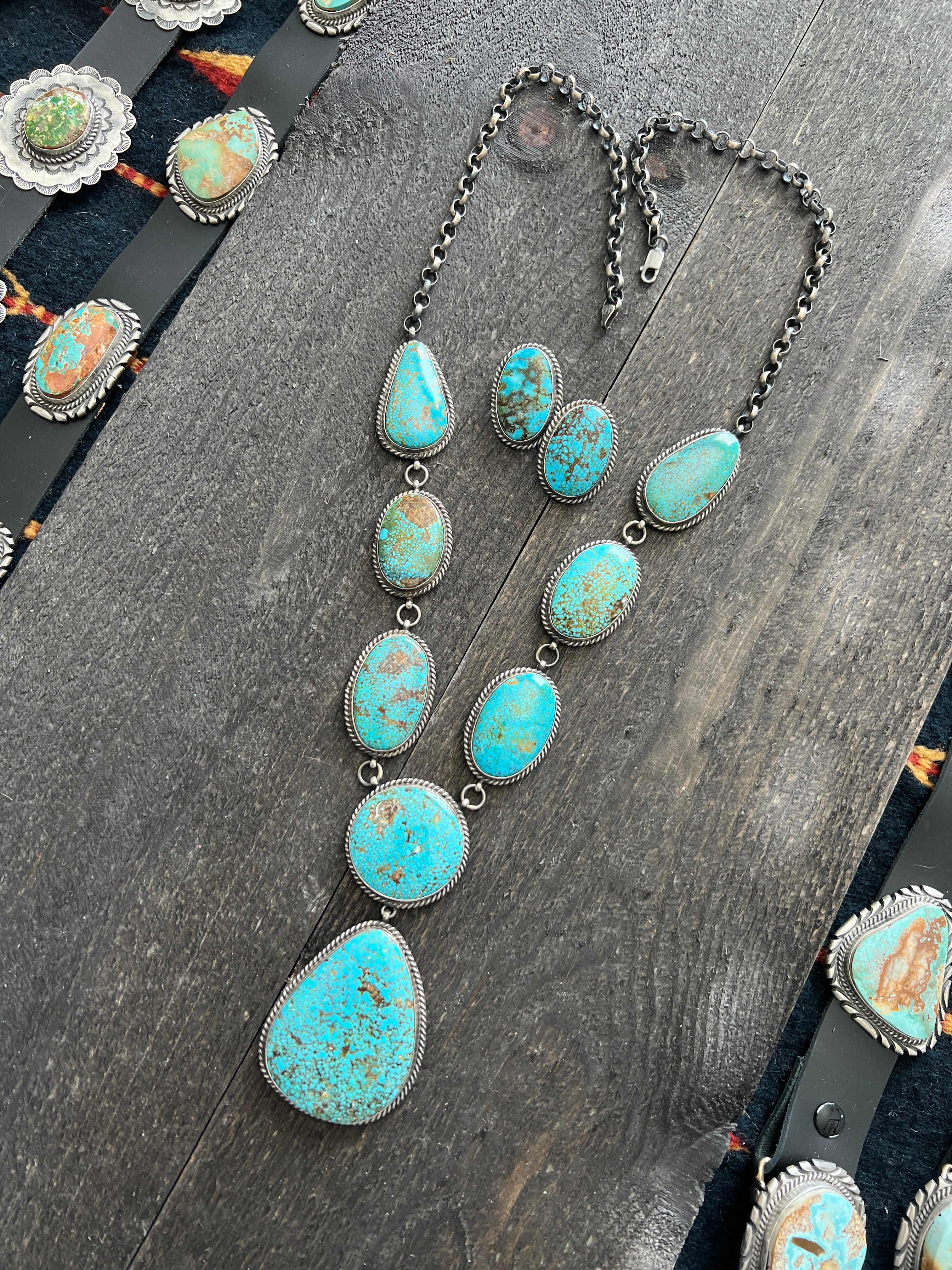 Handcrafted Sterling Silver and Birdseye Kingman Turquoise Y-Style Lariat Necklace and Earrings Set by Peggy Skeets