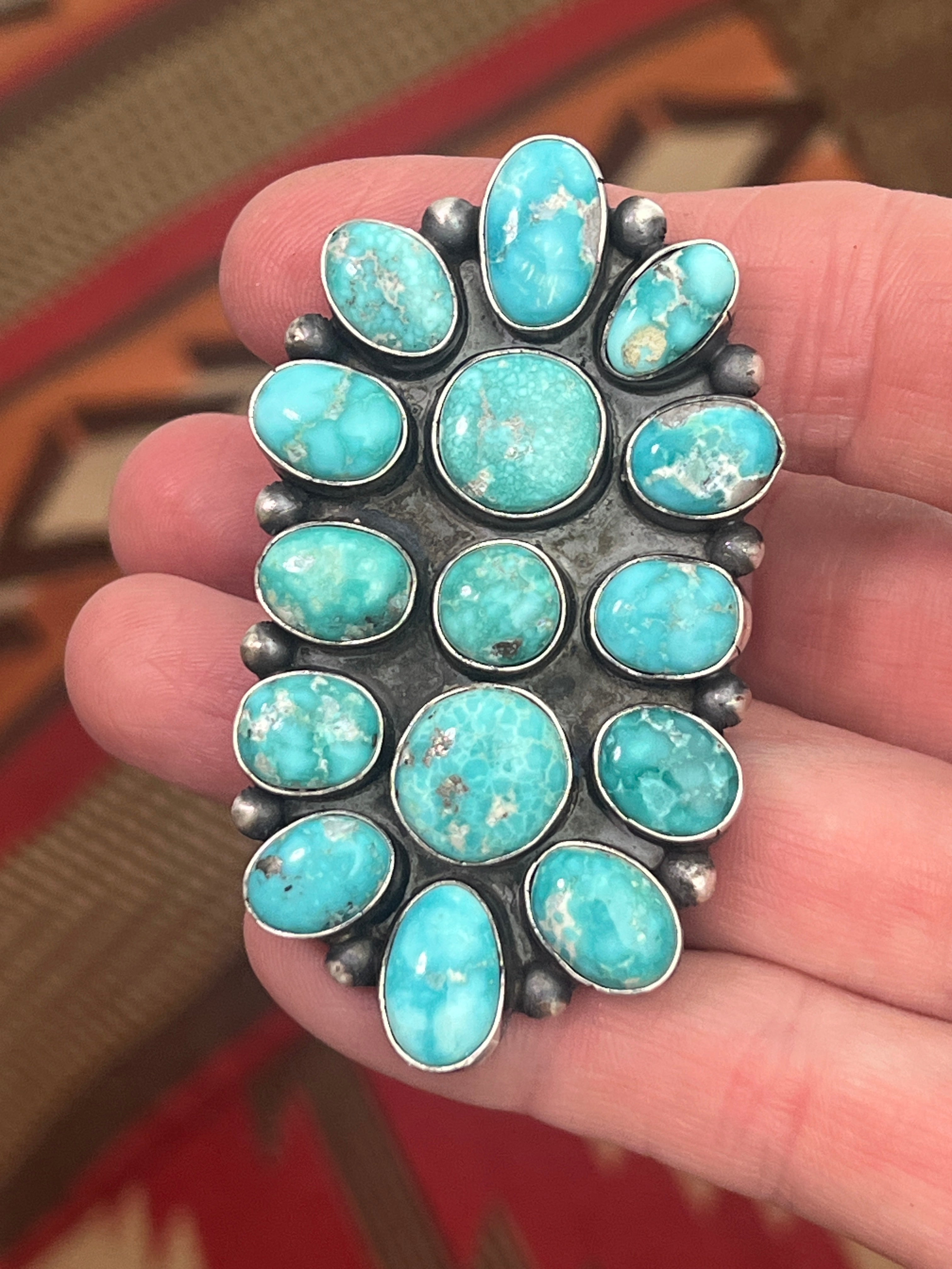 Handcrafted Paul Livingston Sterling Silver and Campitos Turquoise Cluster Ring, Size 7