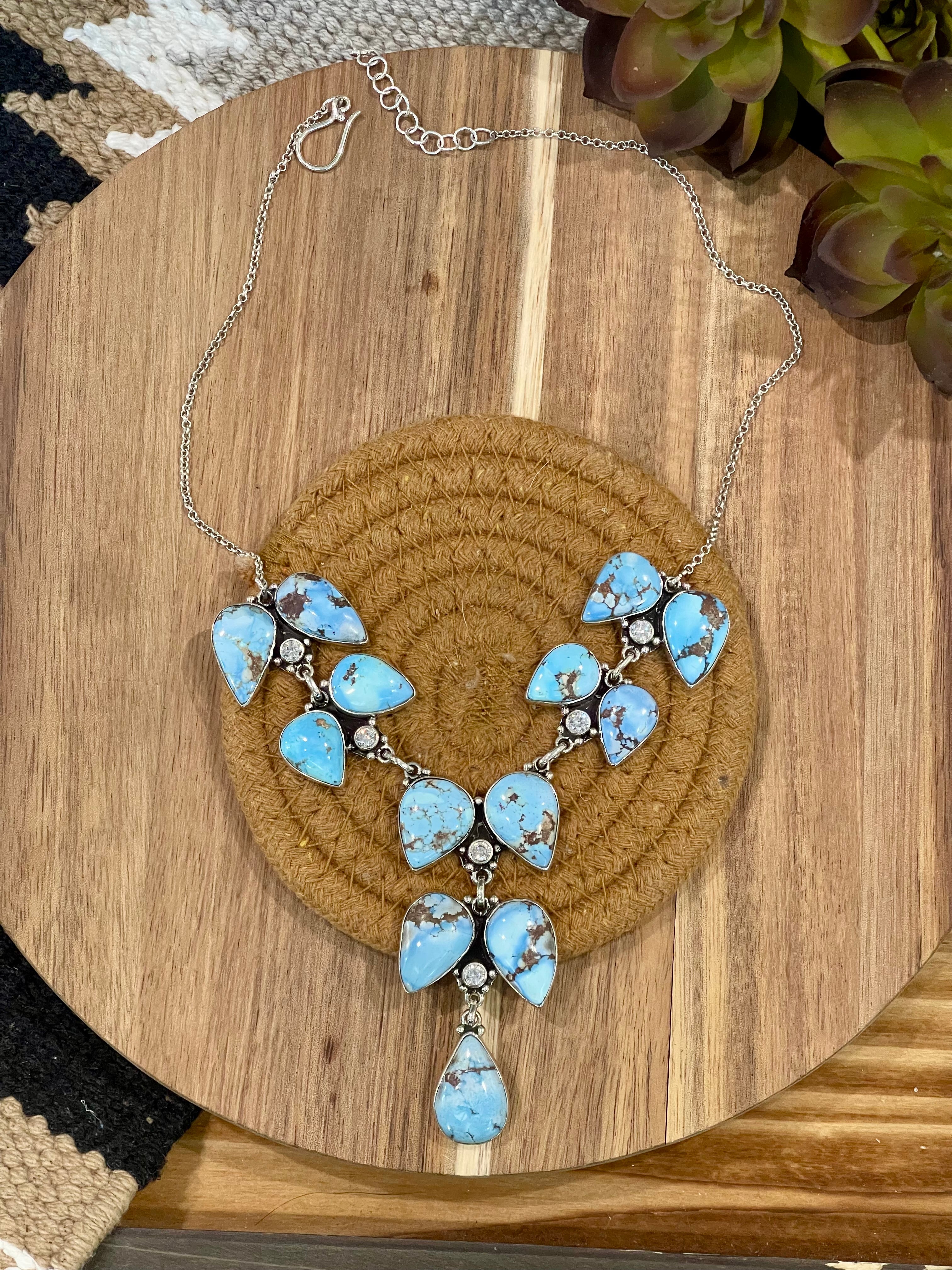 Handmade Sterling Silver, Golden Hills & CZ Cluster Necklace