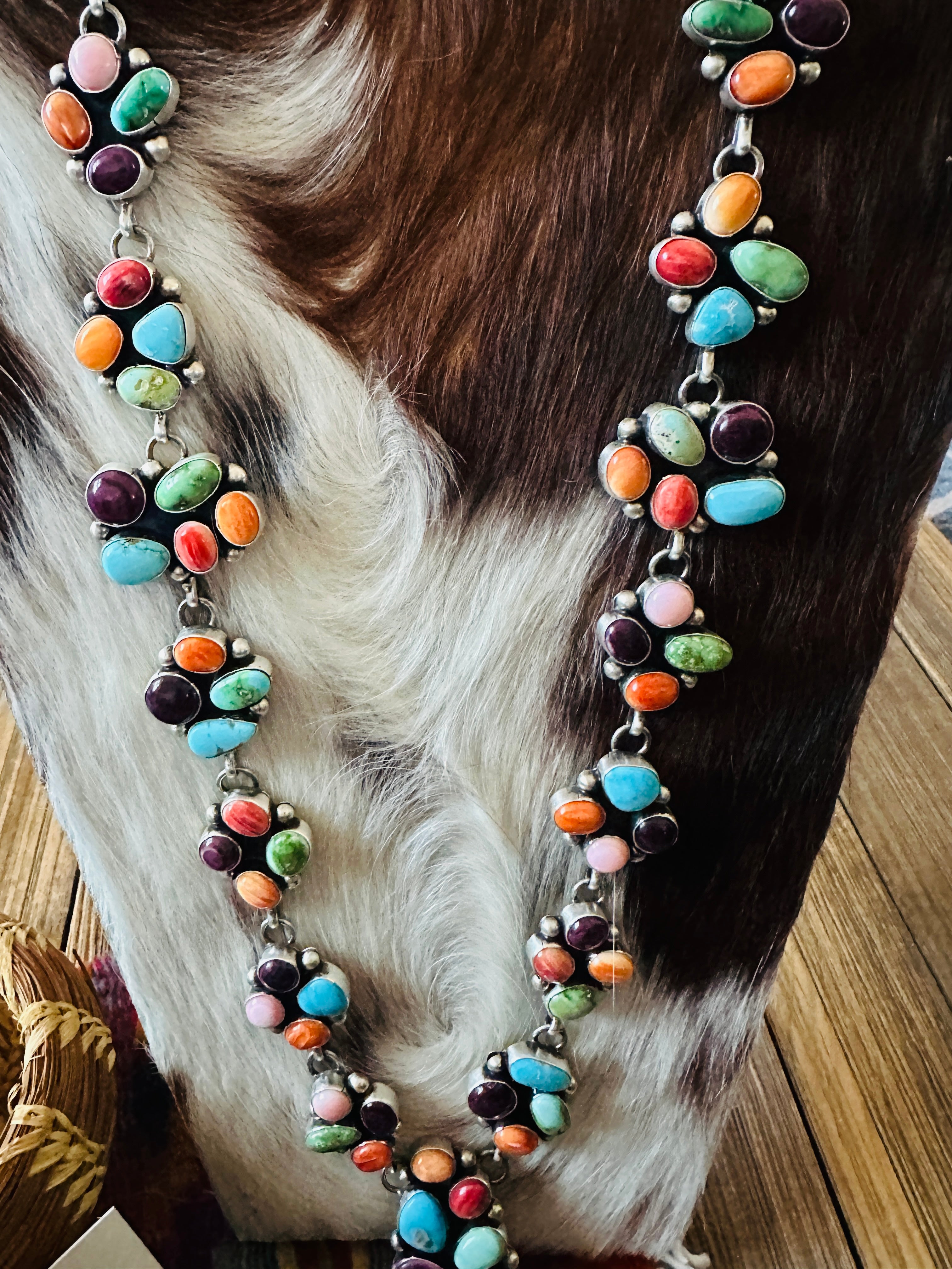 Handcrafted Multi Stone & Sterling Silver Cluster Necklace and Earring Set by Paul Livingston