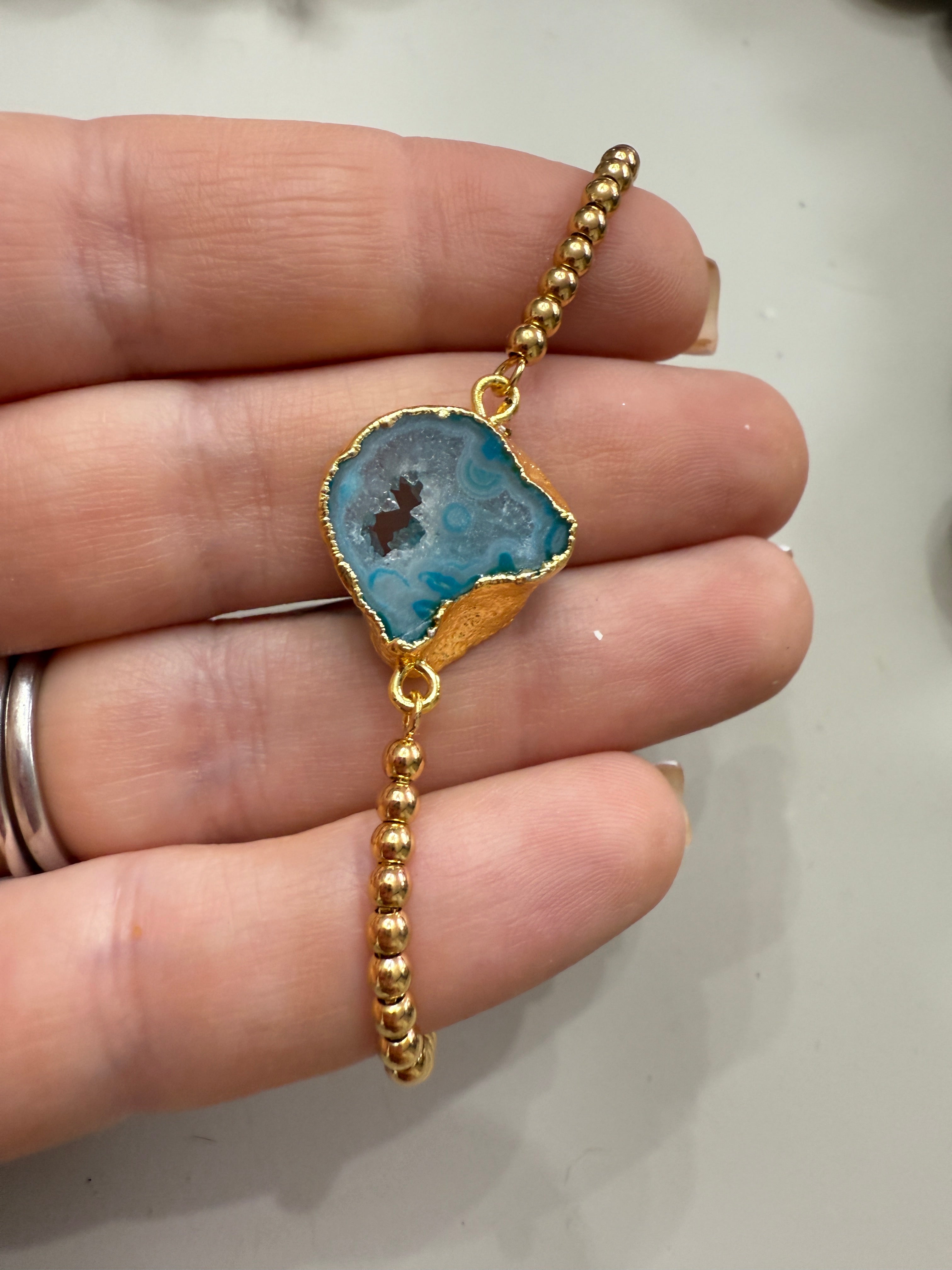 “The Golden Collection” Geo Necklace Handmade Gold Plated Agate Bracelet