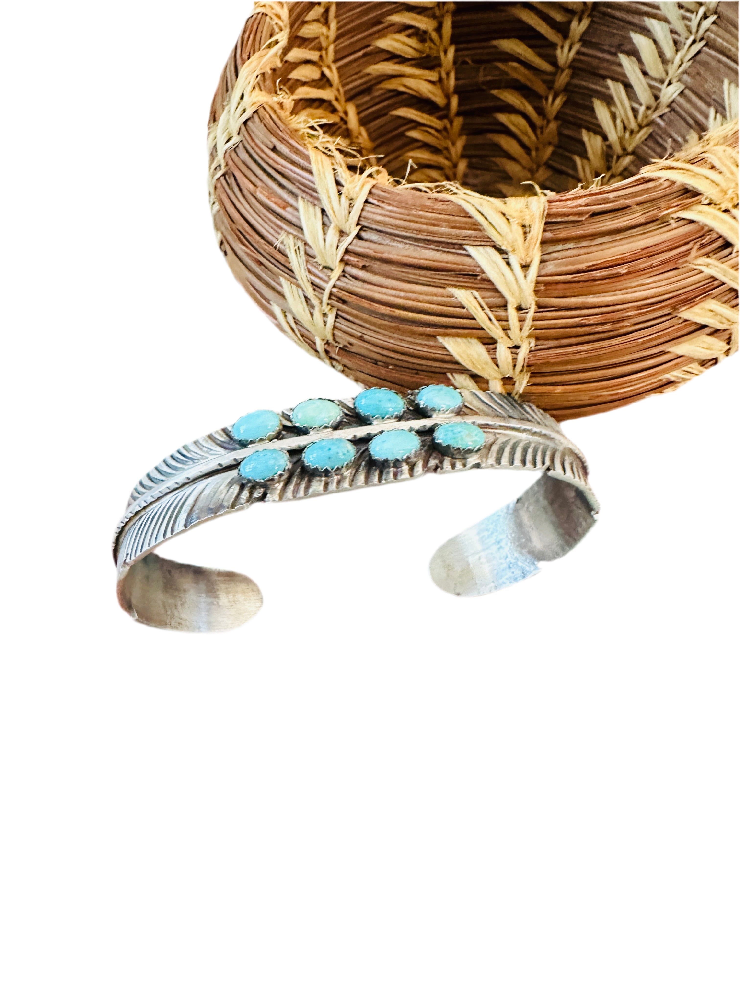 Handcrafted Turquoise & Sterling Silver Feather Cuff Bracelet /
