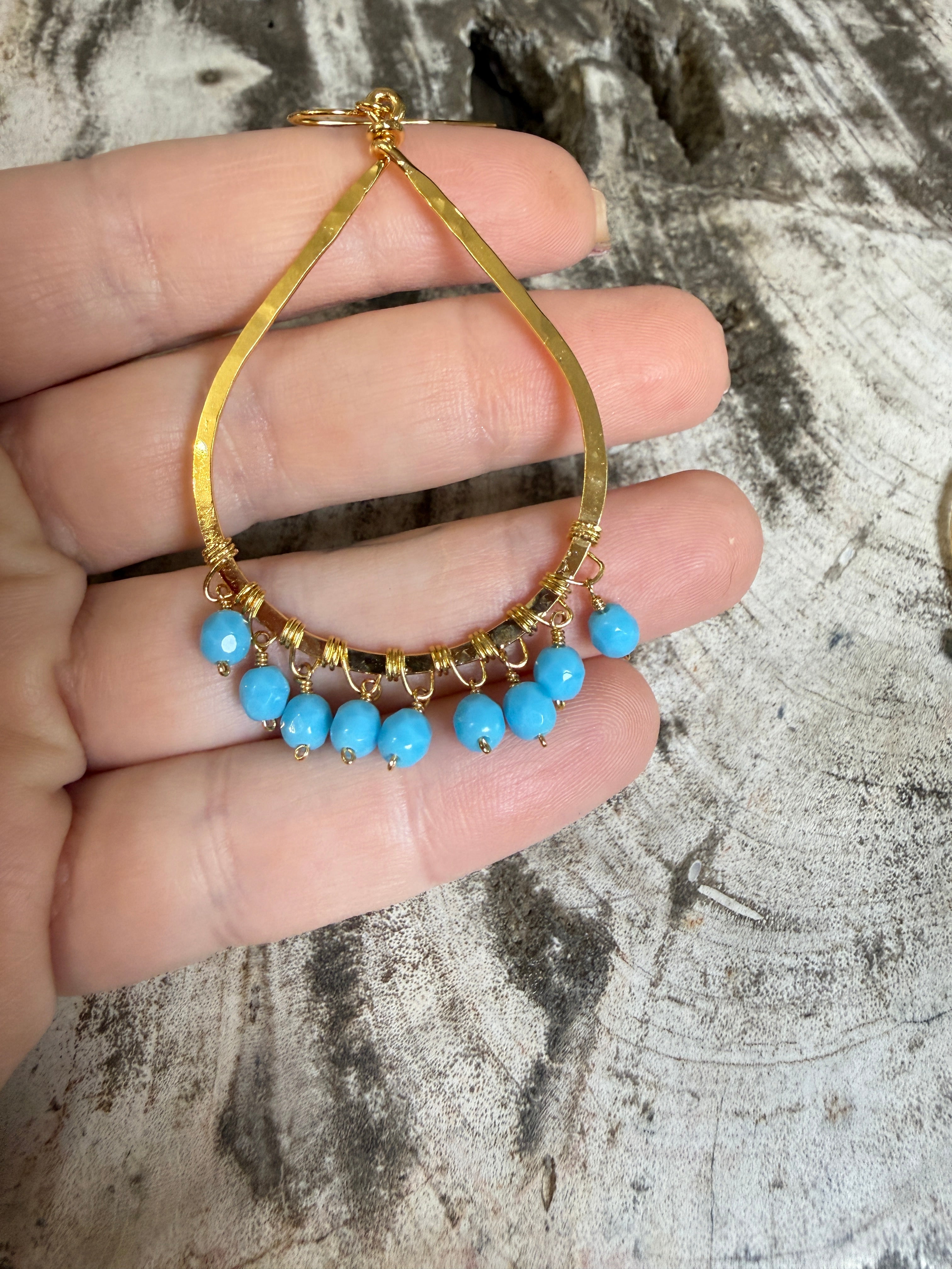 “The Golden Collection” Blue Tears Handmade Turquoise Beaded & 14k Gold Plated Earrings