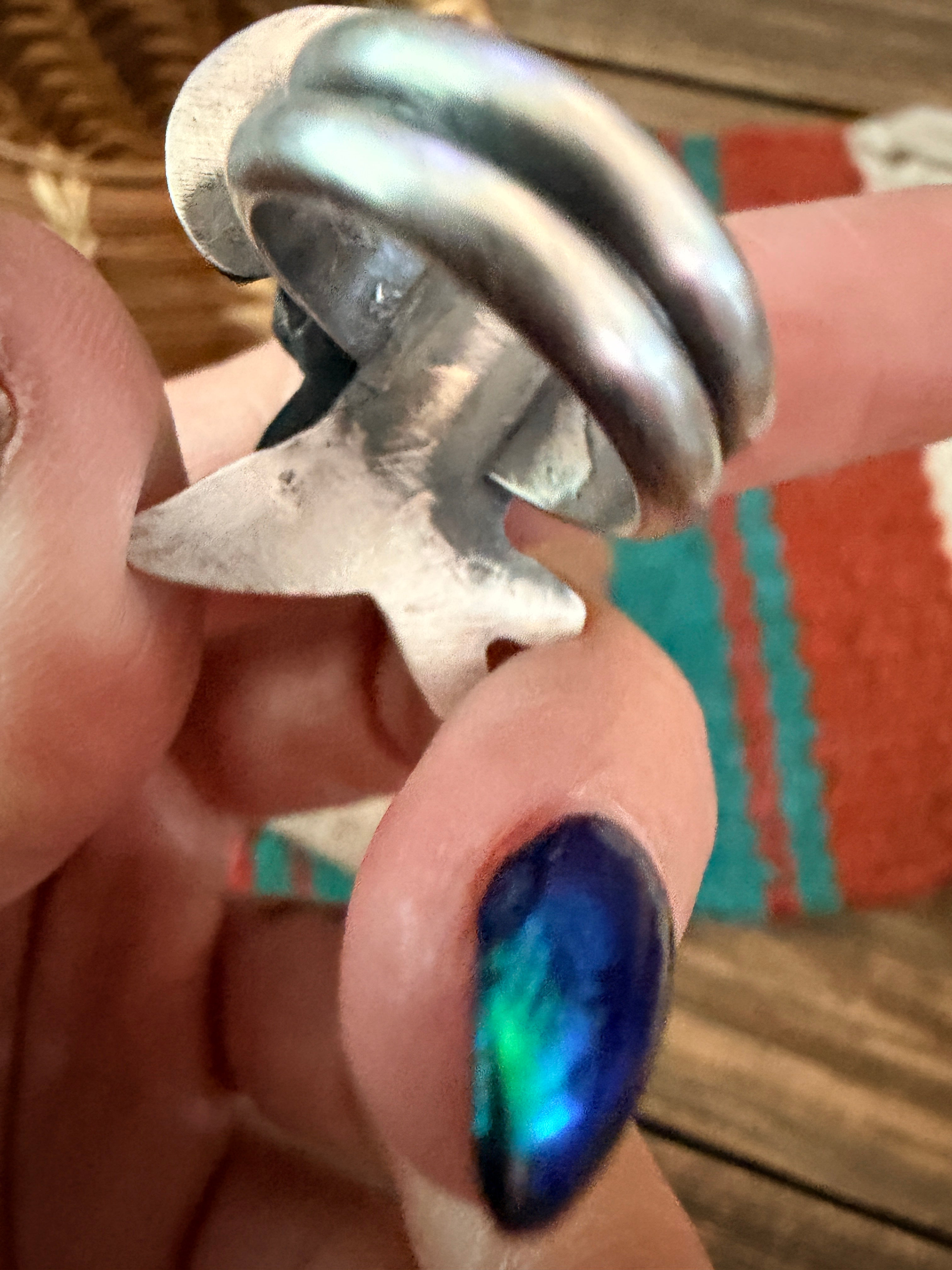 Handcrafted Coral, Moonstone and Sterling Silver Goat Ring size 6 by Chimney Butte