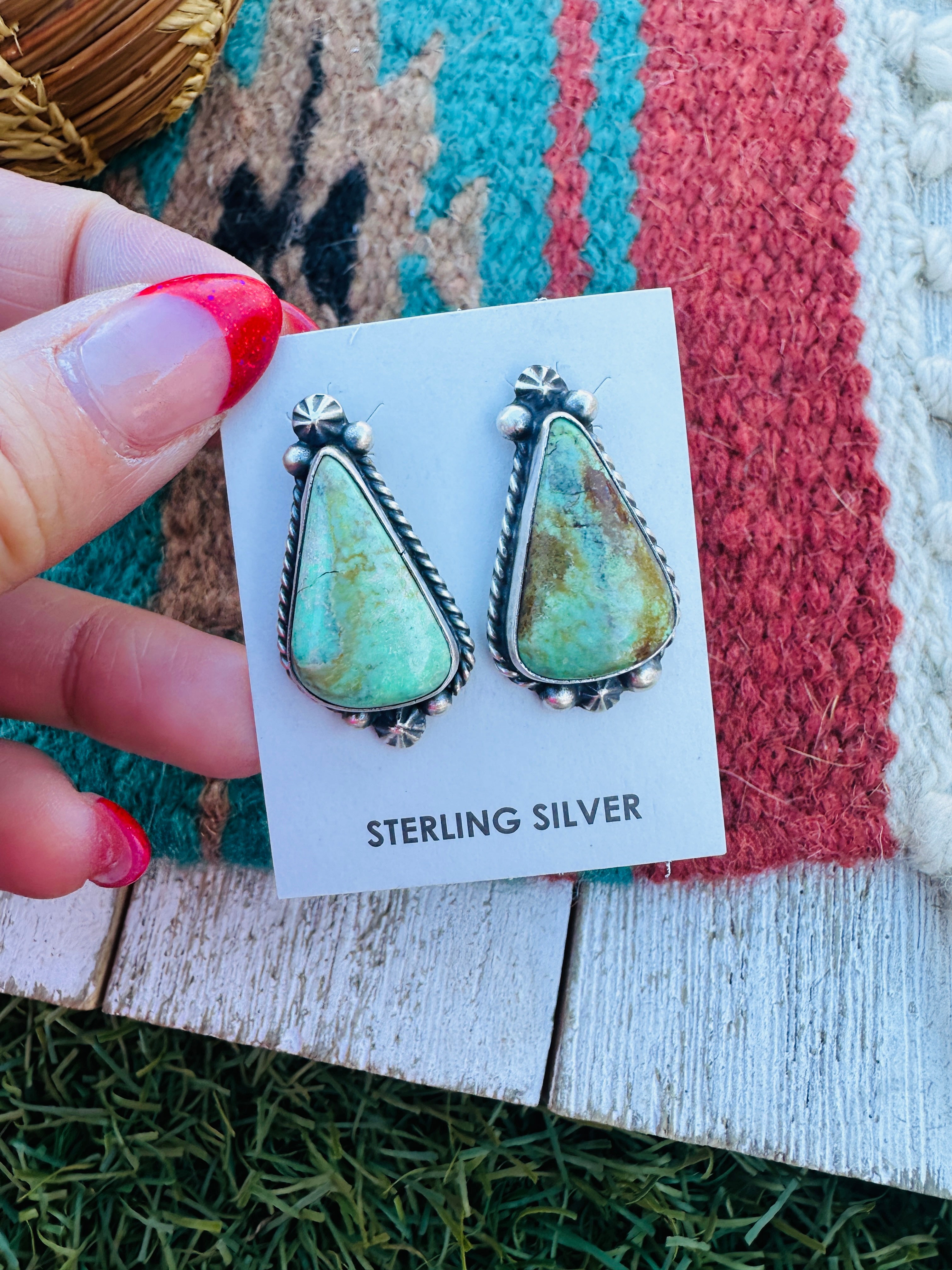 Handcrafted Kingman Turquoise & Sterling Silver Post Earrings