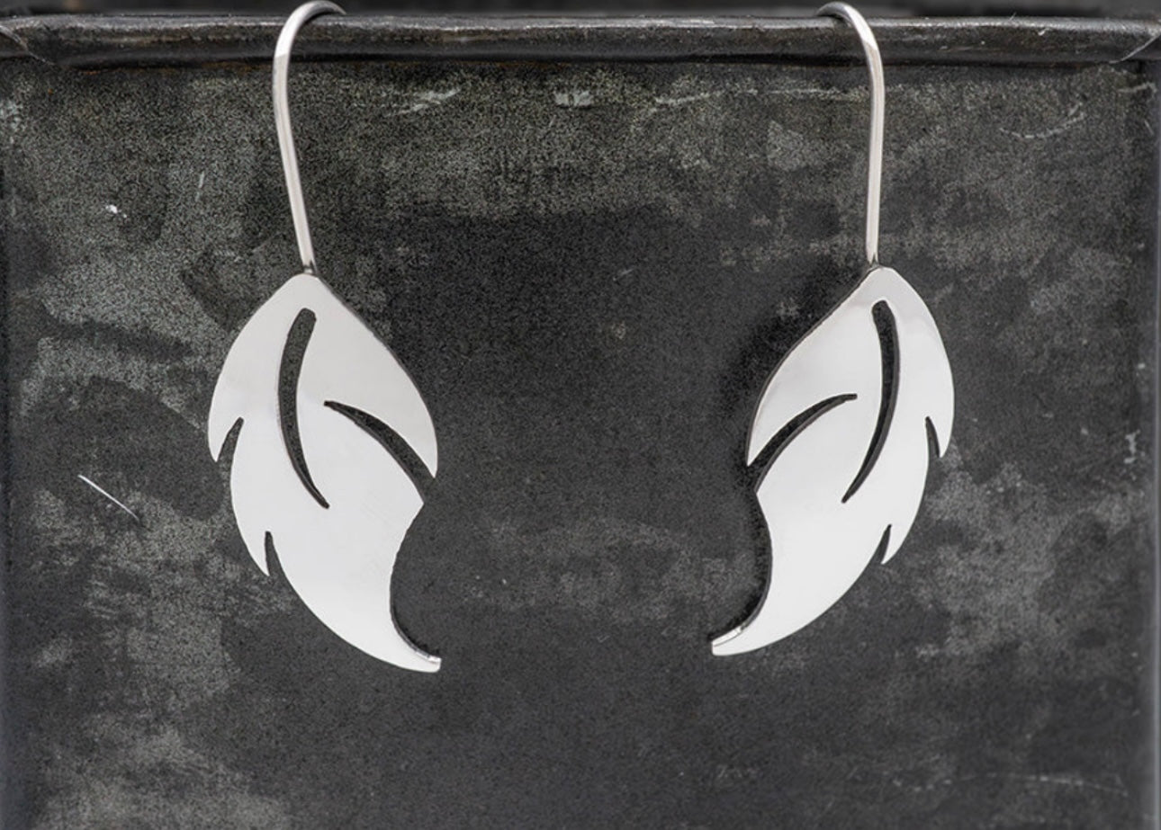 Feather Sterling Silver Earrings on Fixed Hook