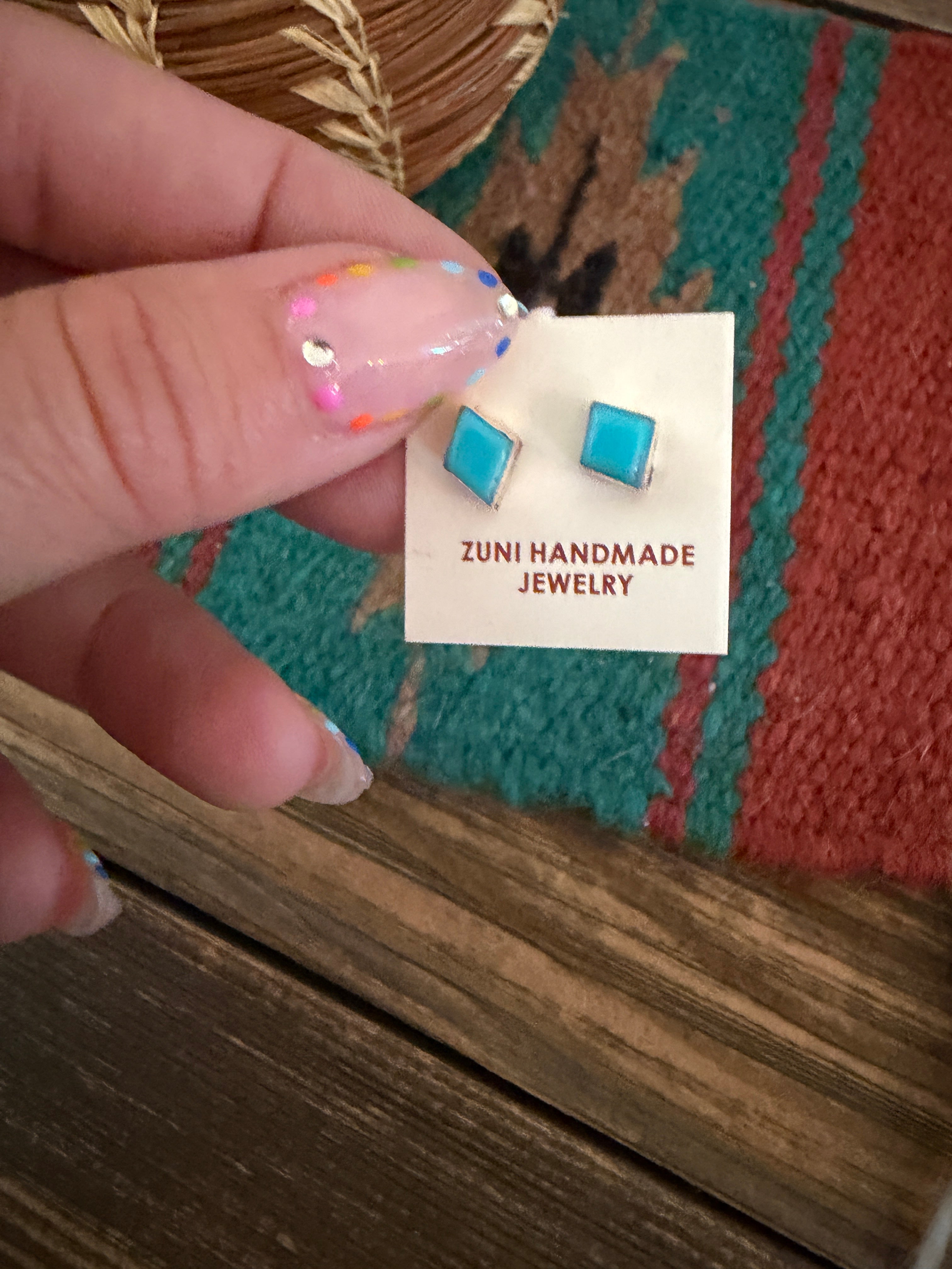 Handcrafted Turquoise & Sterling Silver Diamond Stud Earrings