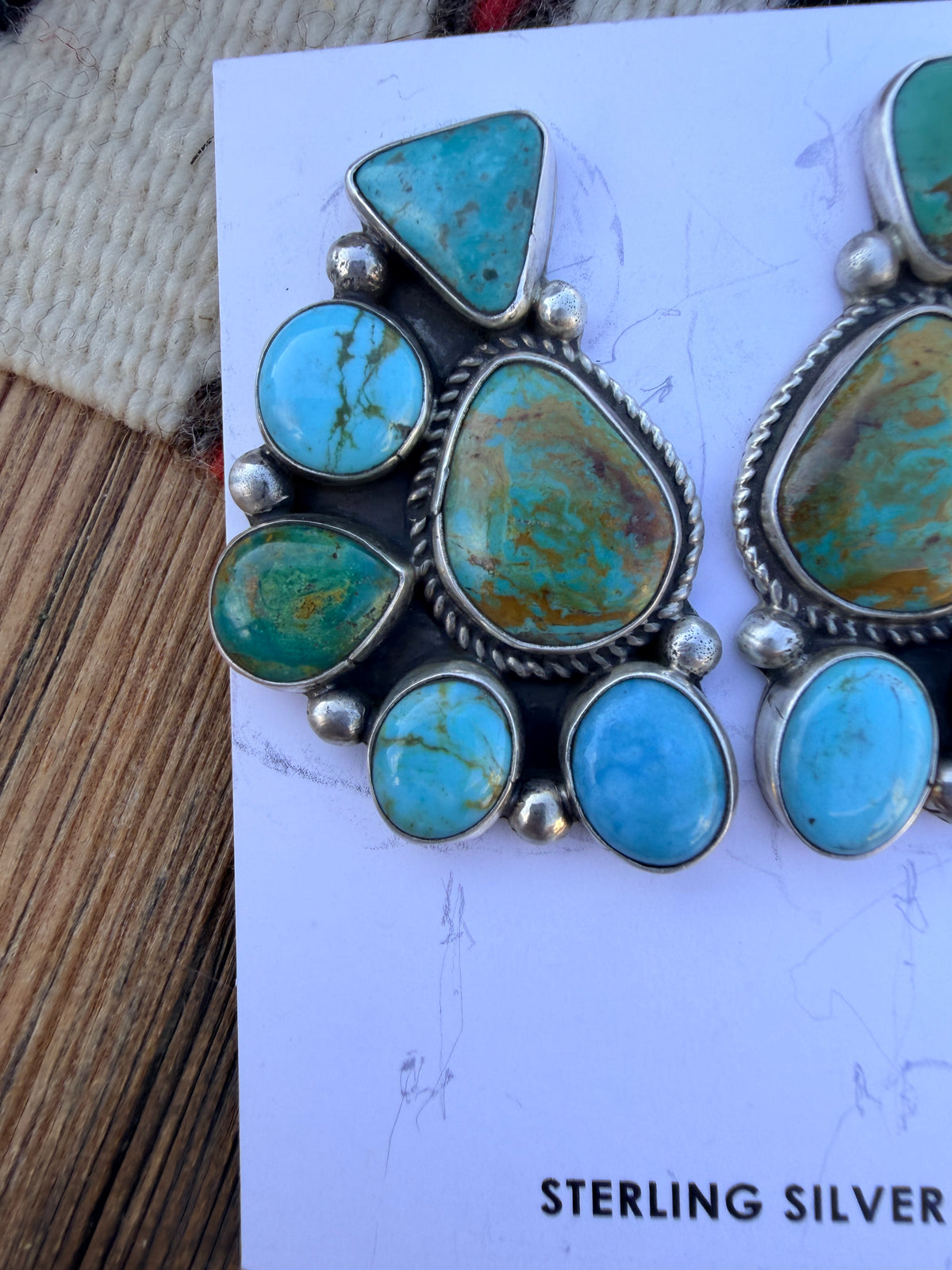 Handcrafted Turquoise & Sterling Silver Cluster Post Earrings by Geraldine James