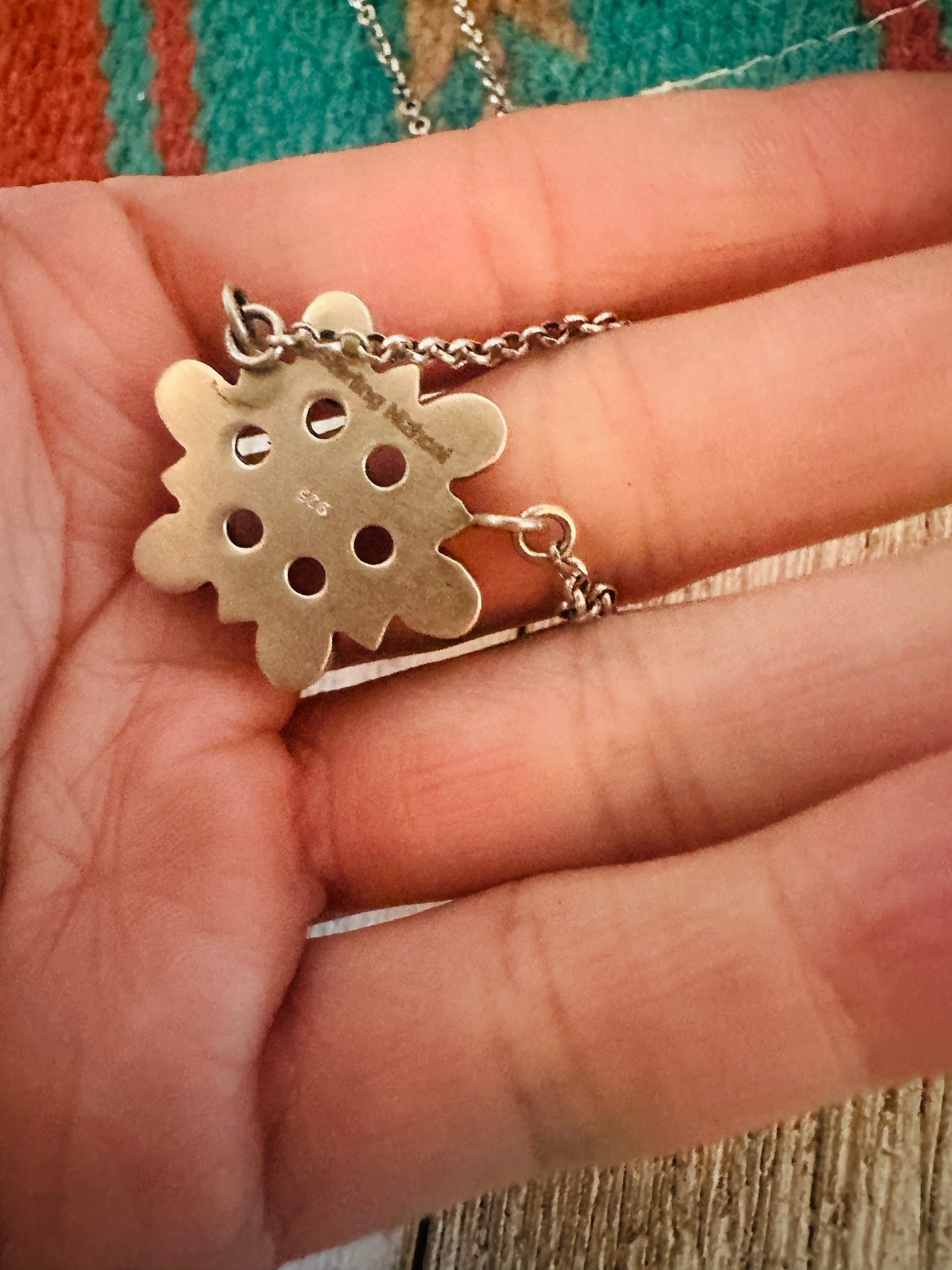 ** Christmas Collection ** Handmade Sterling Silver & Coral Snowflake Necklace Signed Nizhoni