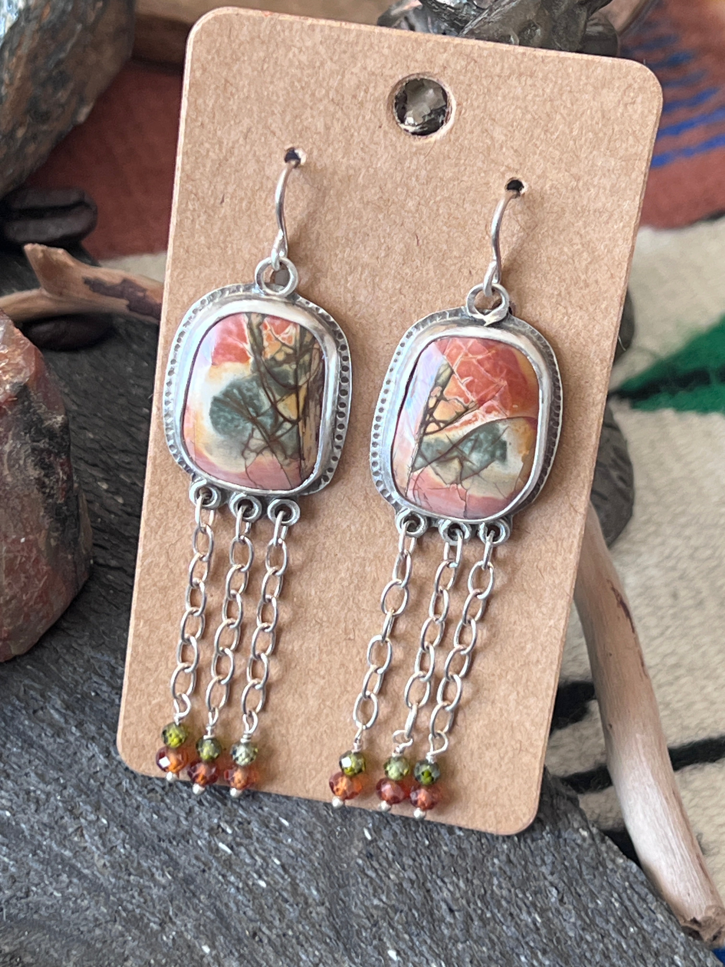 Tularosa Sterling Silver & Red Creek Jasper Chain Fringe Earrings