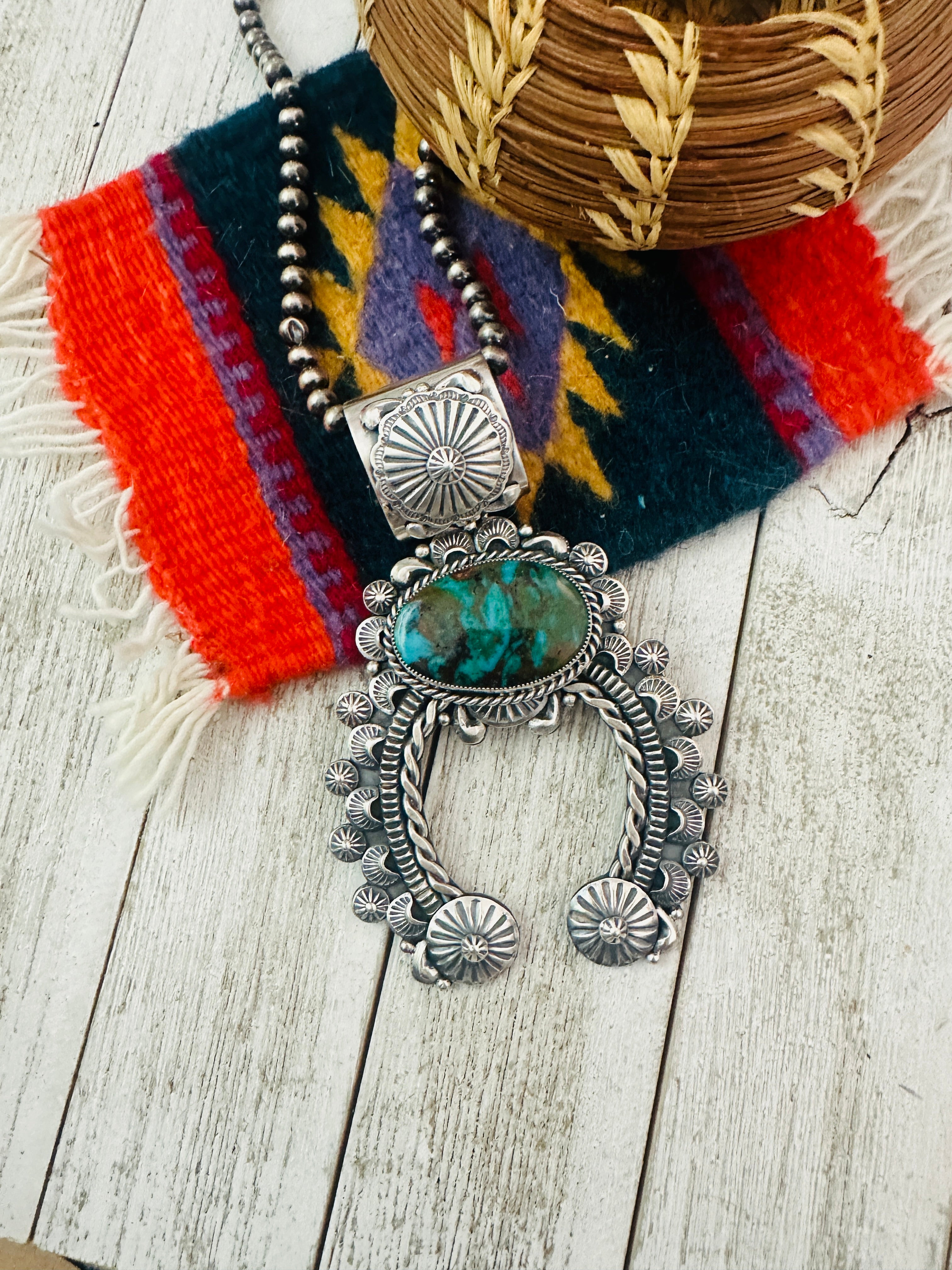 Handcrafted Kingman Turquoise Mountain & Sterling Silver Naja Pendant