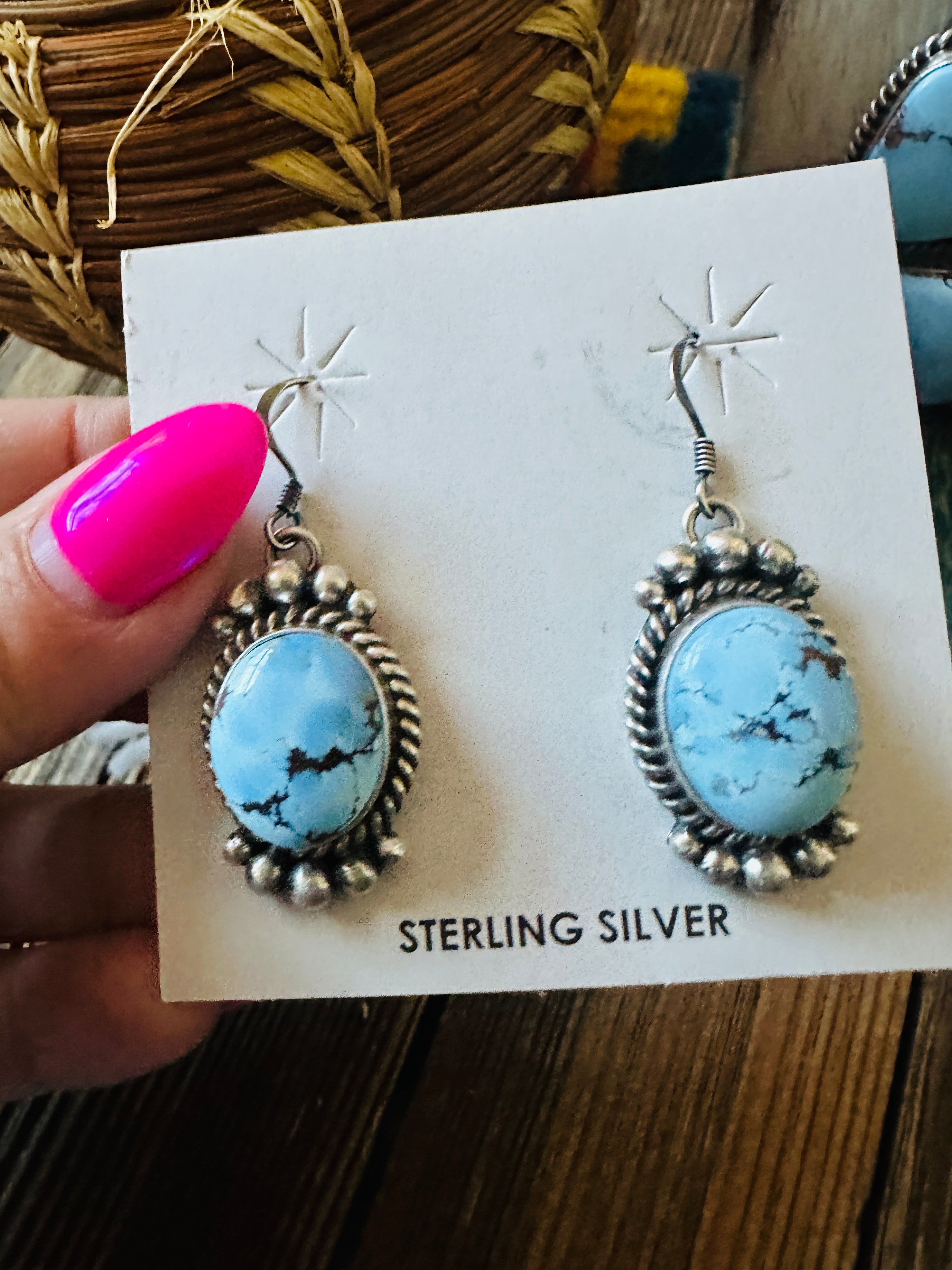 Handcrafted Golden Hills Turquoise & Sterling Silver Beaded Squash Blossom Necklace and Earring Set by Mary Ann Spencer