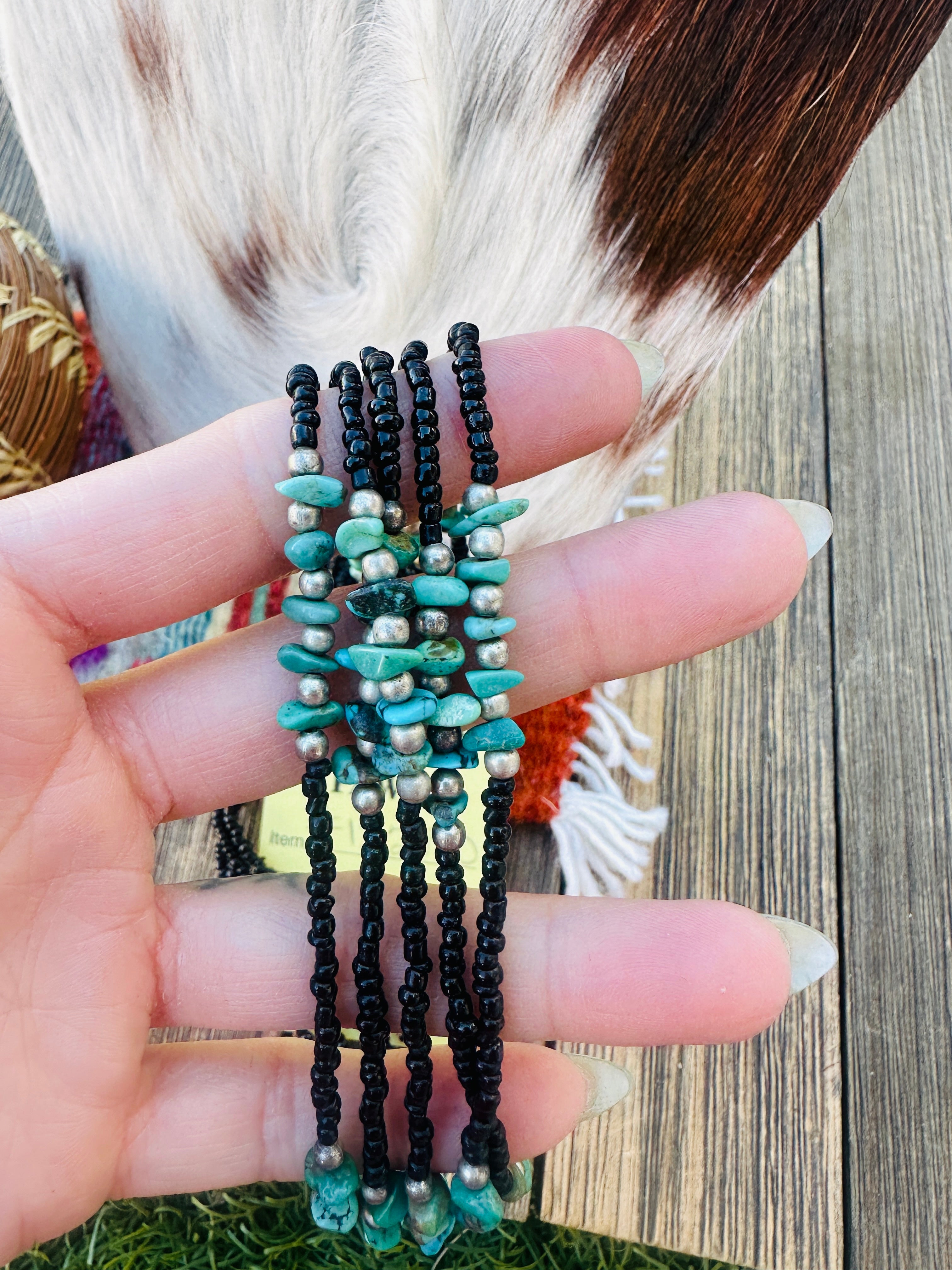 Old Pawn Handcrafted Sterling Silver and Turquoise Beaded 18” Necklace