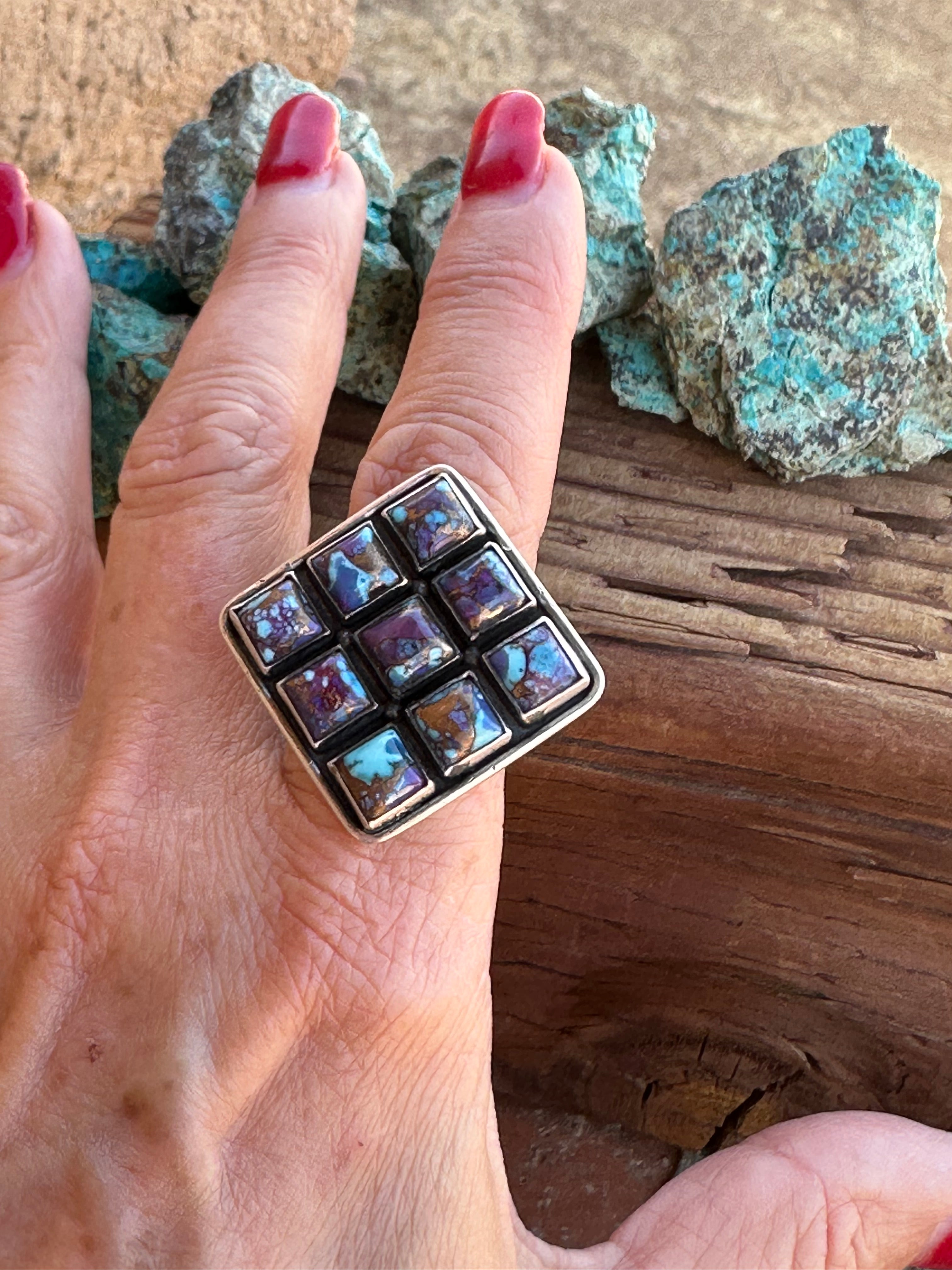 Beautiful Handmade Sterling Silver And Purple Mojave Square Adjustable Ring