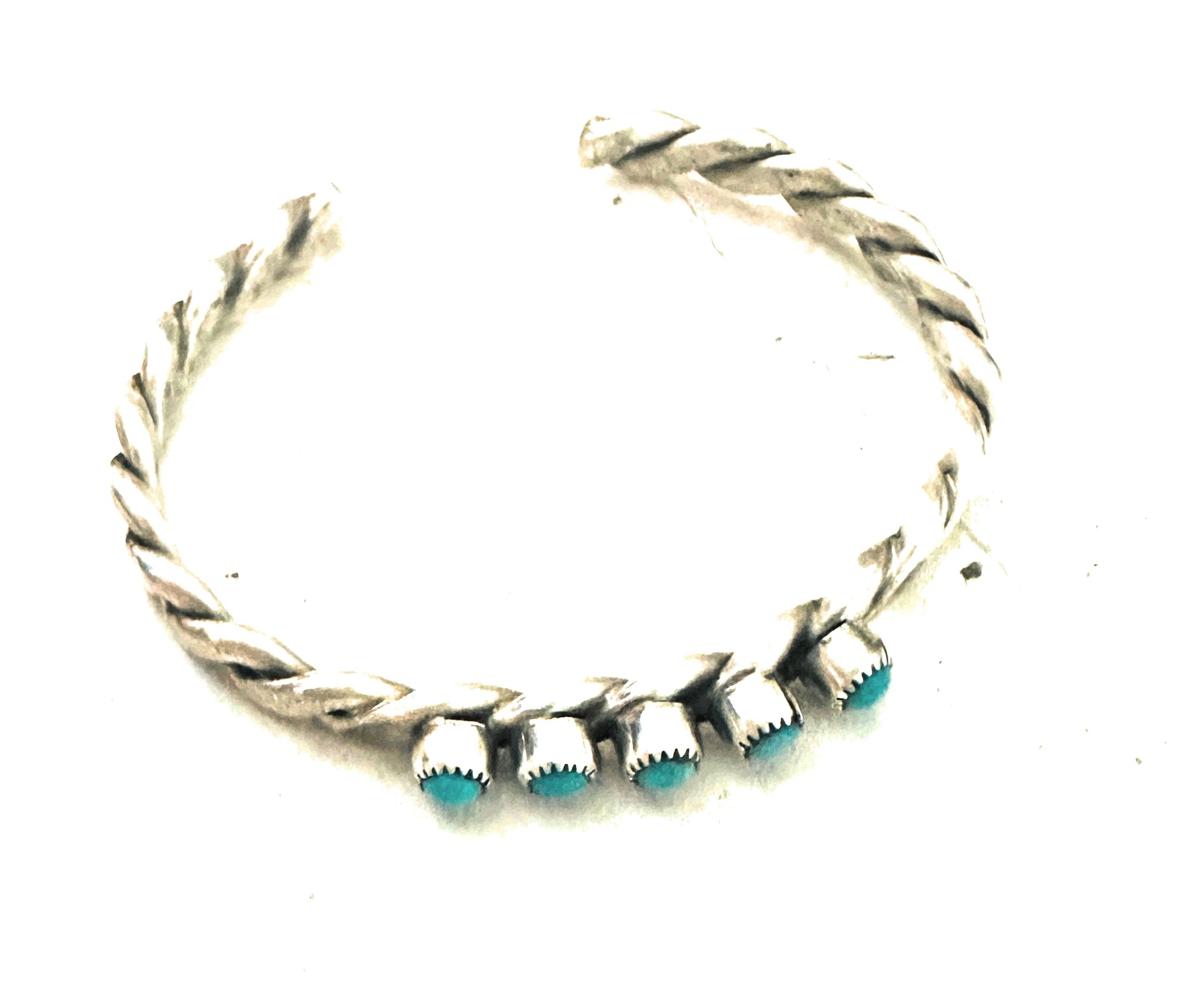 Handcrafted Twisted Sterling Silver & 5 Stone Turquoise Cuff Bracelet