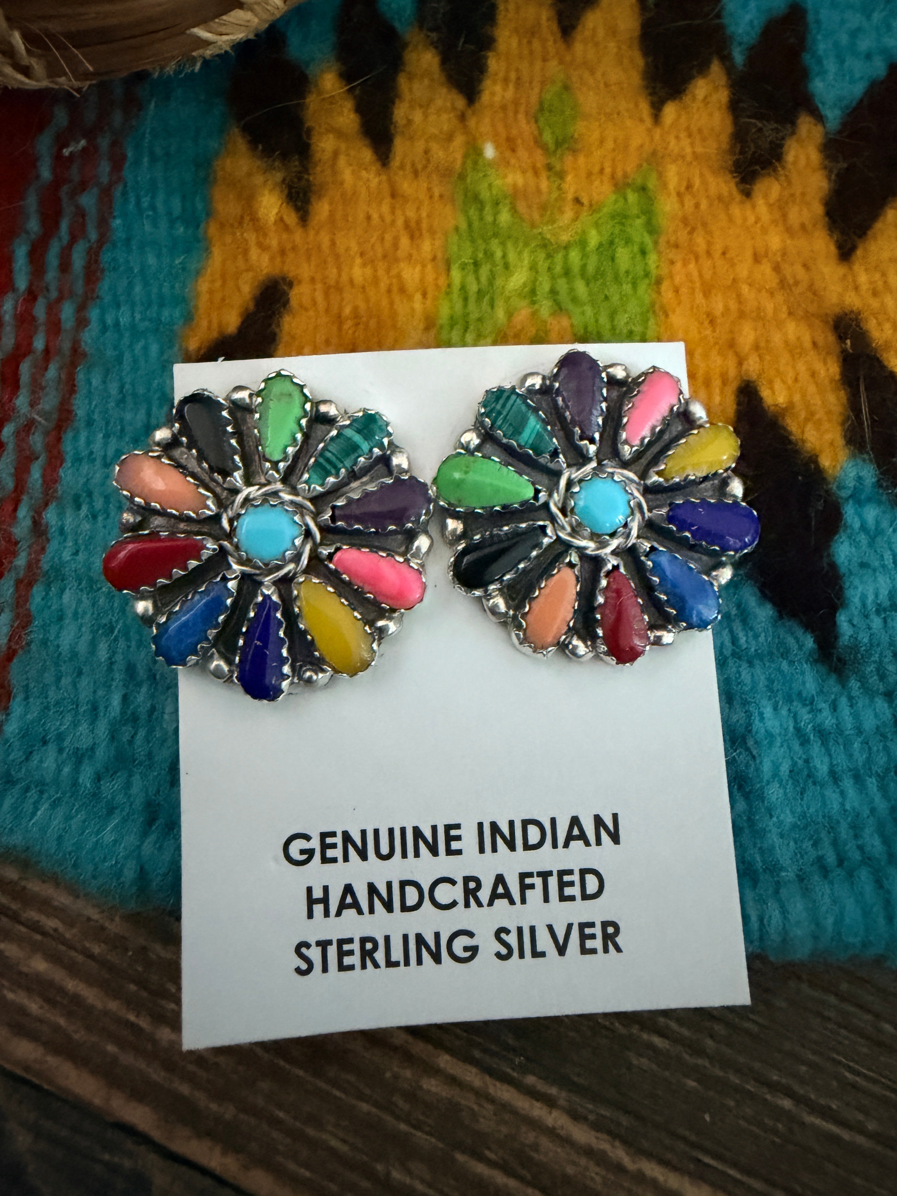 Handcrafted Multi Stone & Sterling Silver Cluster Post Earrings