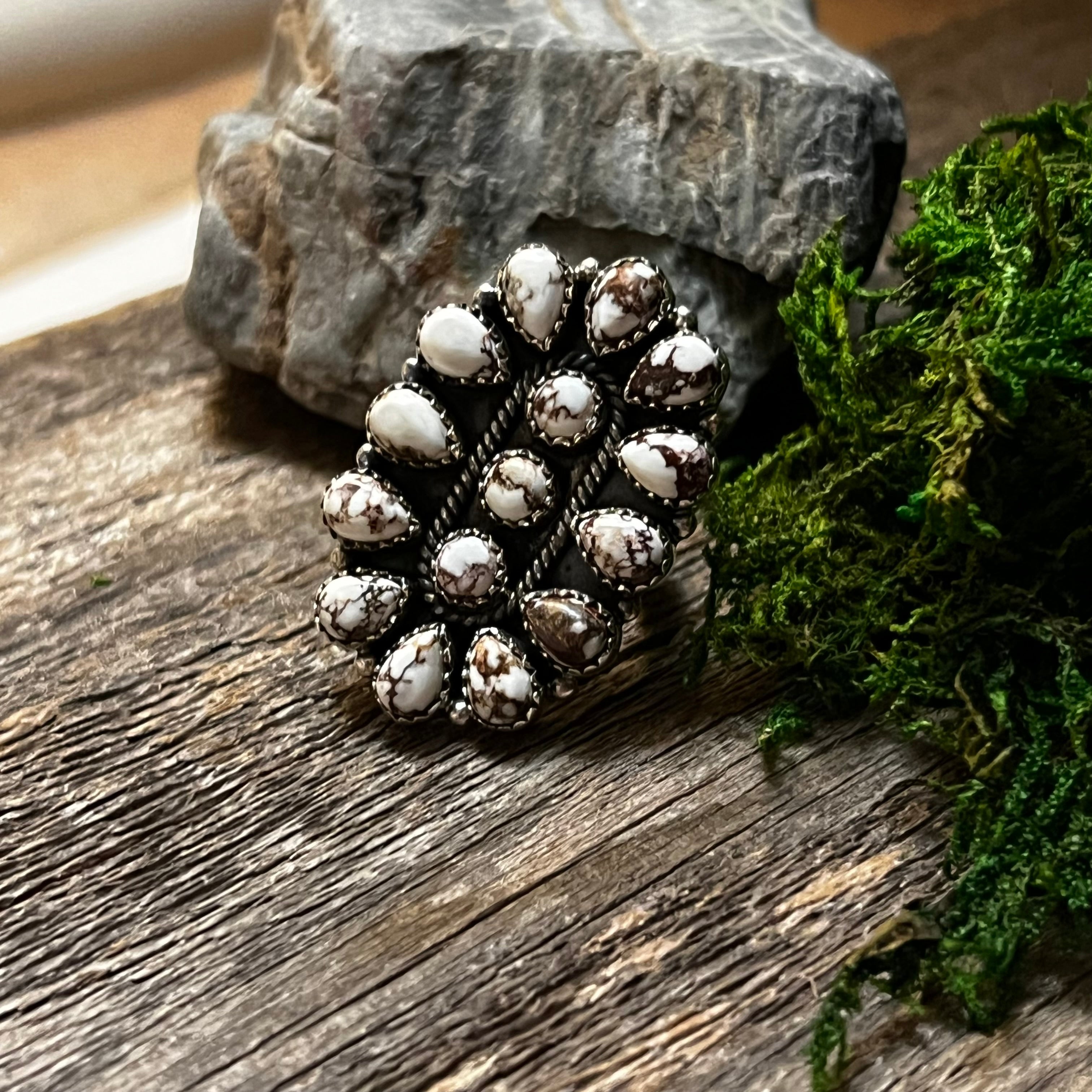 Handmade Wild Horse Gemstones & Sterling Silver Cluster Ring