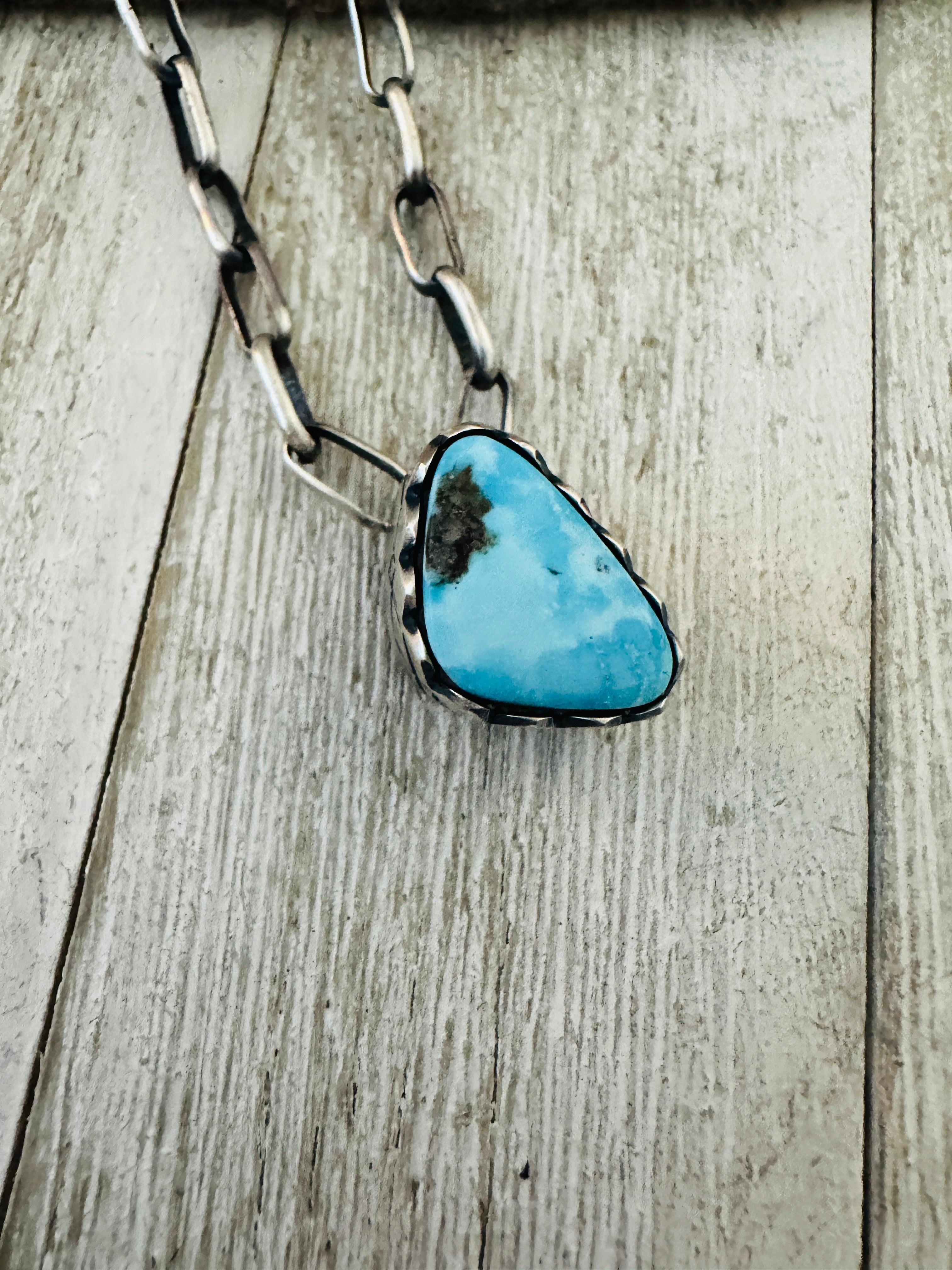 Handcrafted Turquoise & Sterling Silver Chain Necklace