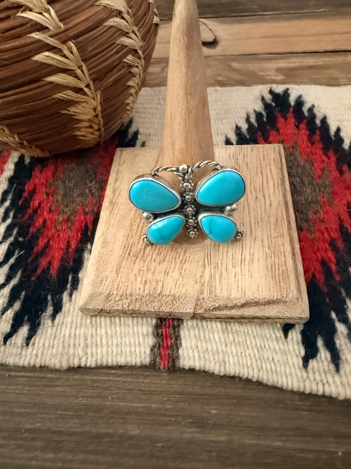 Handcrafted Turquoise & Sterling Silver Adjustable Butterfly Ring