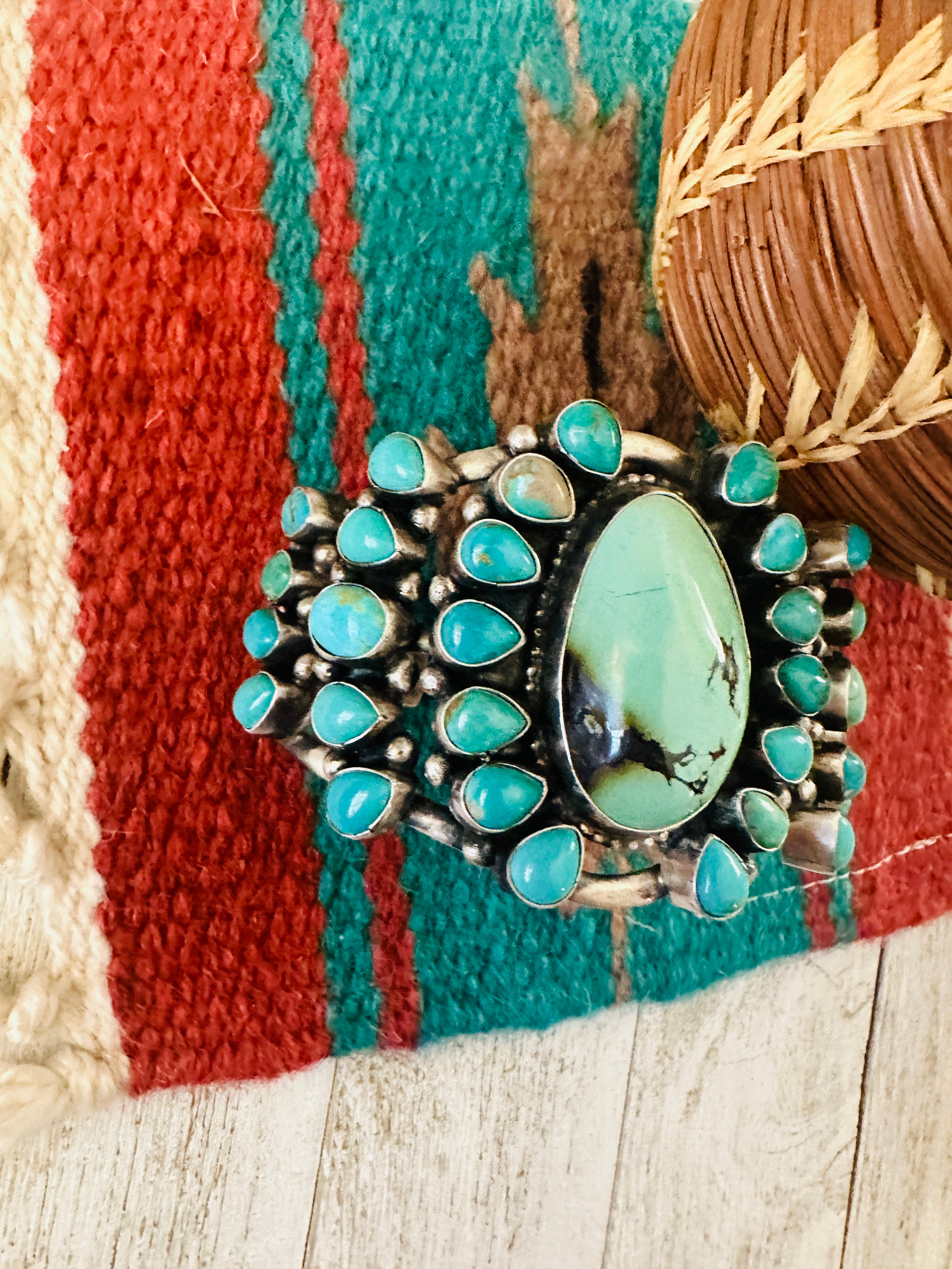 Sterling Silver & Carico Lake Turquoise Cuff Bracelet By B Johnson /