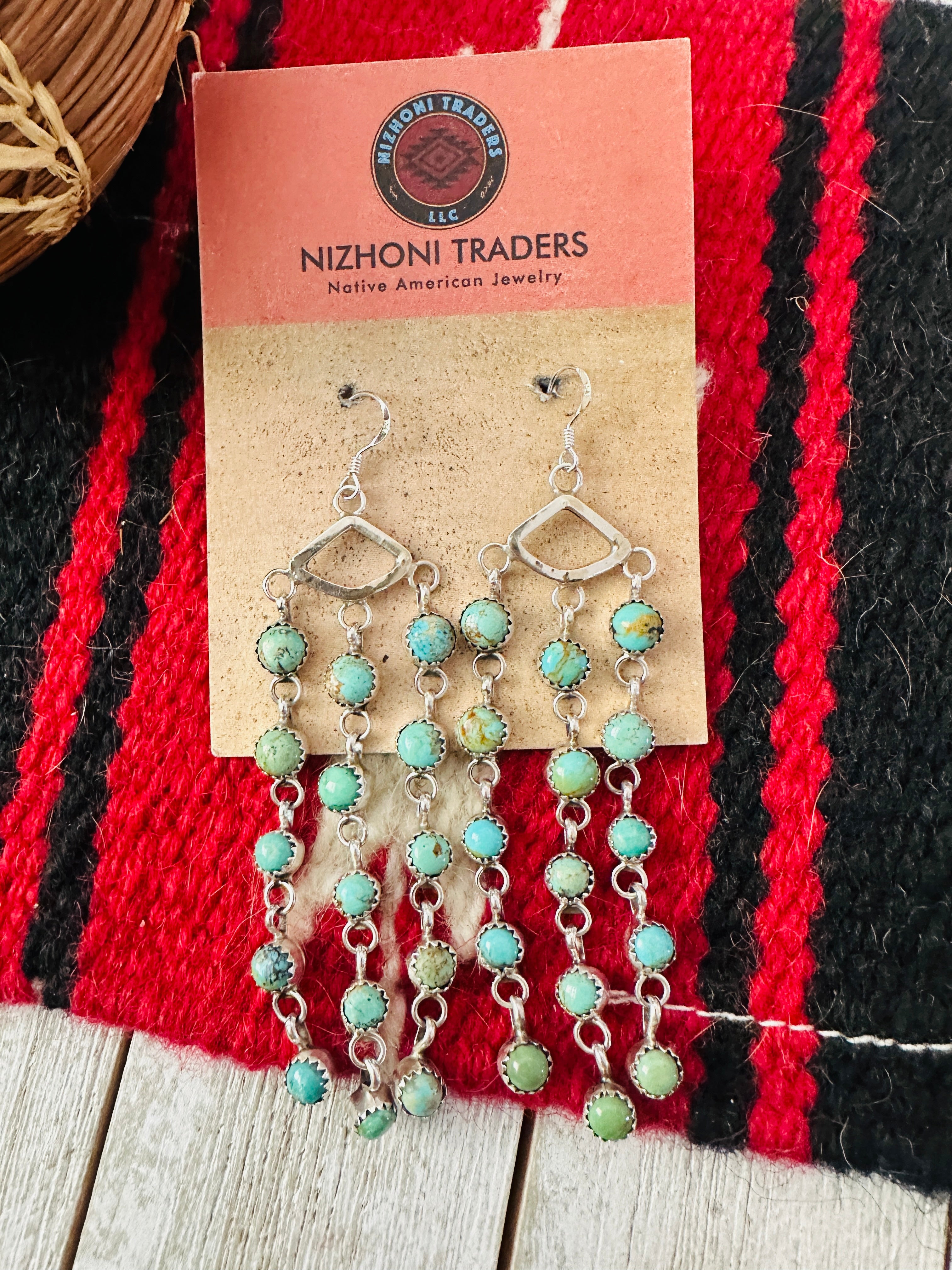 Handcrafted Turquoise & Sterling Silver Chandelier Dangle Earrings