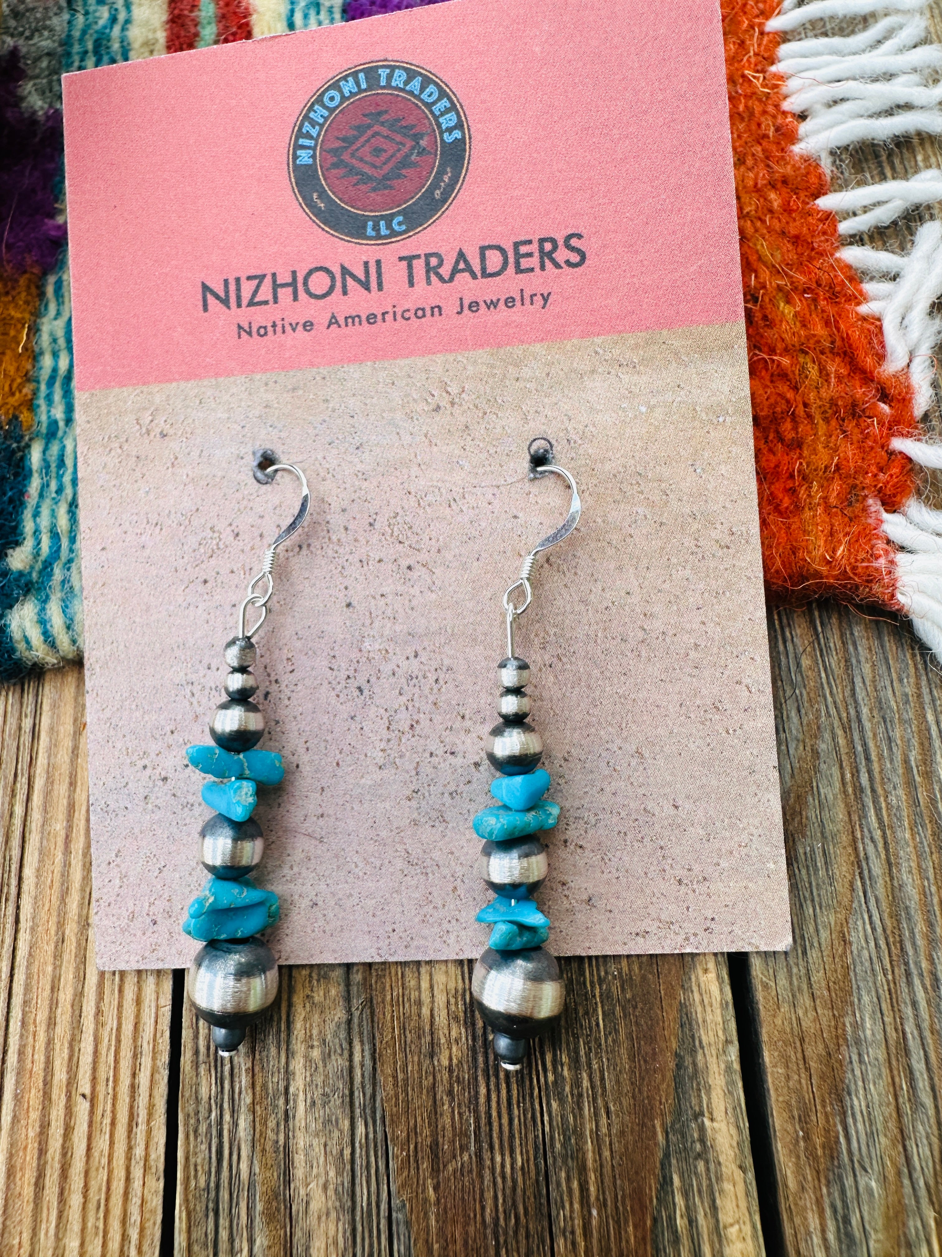 Handcrafted Turquoise & Sterling Silver Pearl Beaded Dangle Earrings